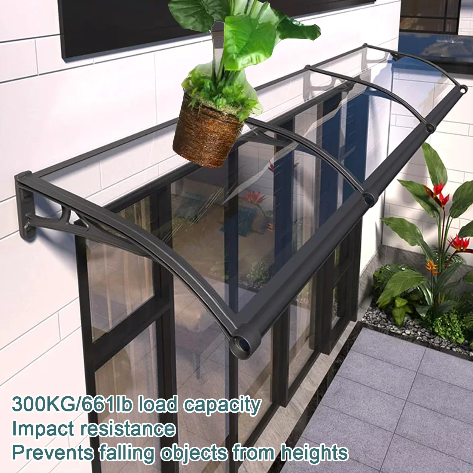 Pensilina Tettoia per Porta o Finestra Trasparente,Pensilina da Esterno d'Ingresso,Copertura in Policarbonato Contro UV e Neve,Tenda da Sole per Patio,Cortili,Ristoranti (60x120cm)