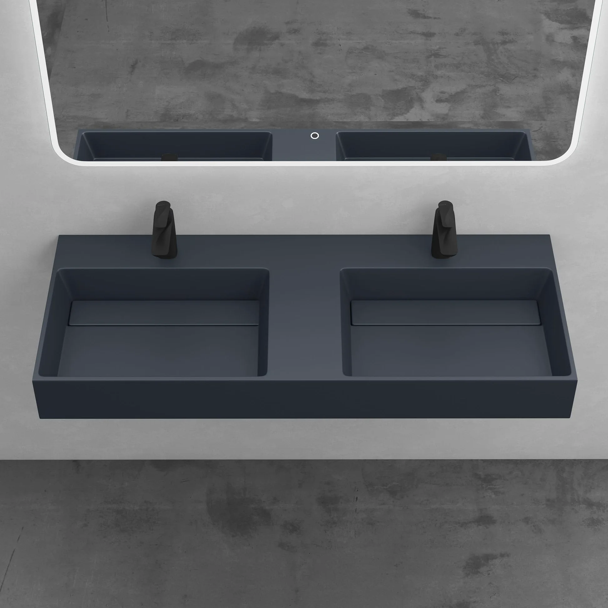 Mai & Mai Lavabo da Appoggio Doppio 120x48x13cm, Lavandino Bagno Colossum12 Lavabo da Minerale Fuso Senza Troppopieno, due Foro per Rubinetteria, Antracite