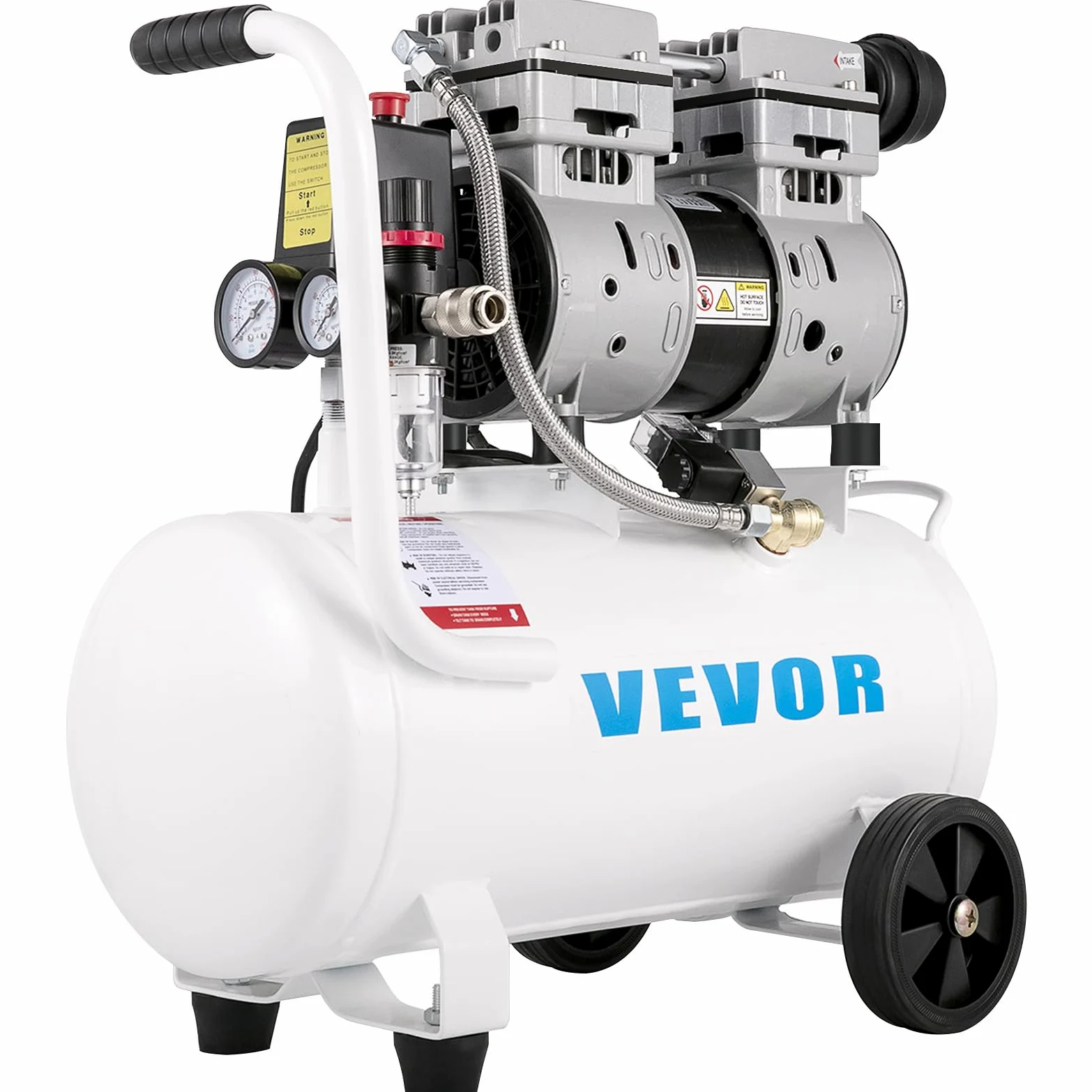 VEVOR Compressore Silenzioso 750W, Oil-free 25 L, Pressione 8 Bar, 220V, Compressore d'Aria Portatile, Rumorosità: 68 dB, per Esigenze di Gonfiaggio