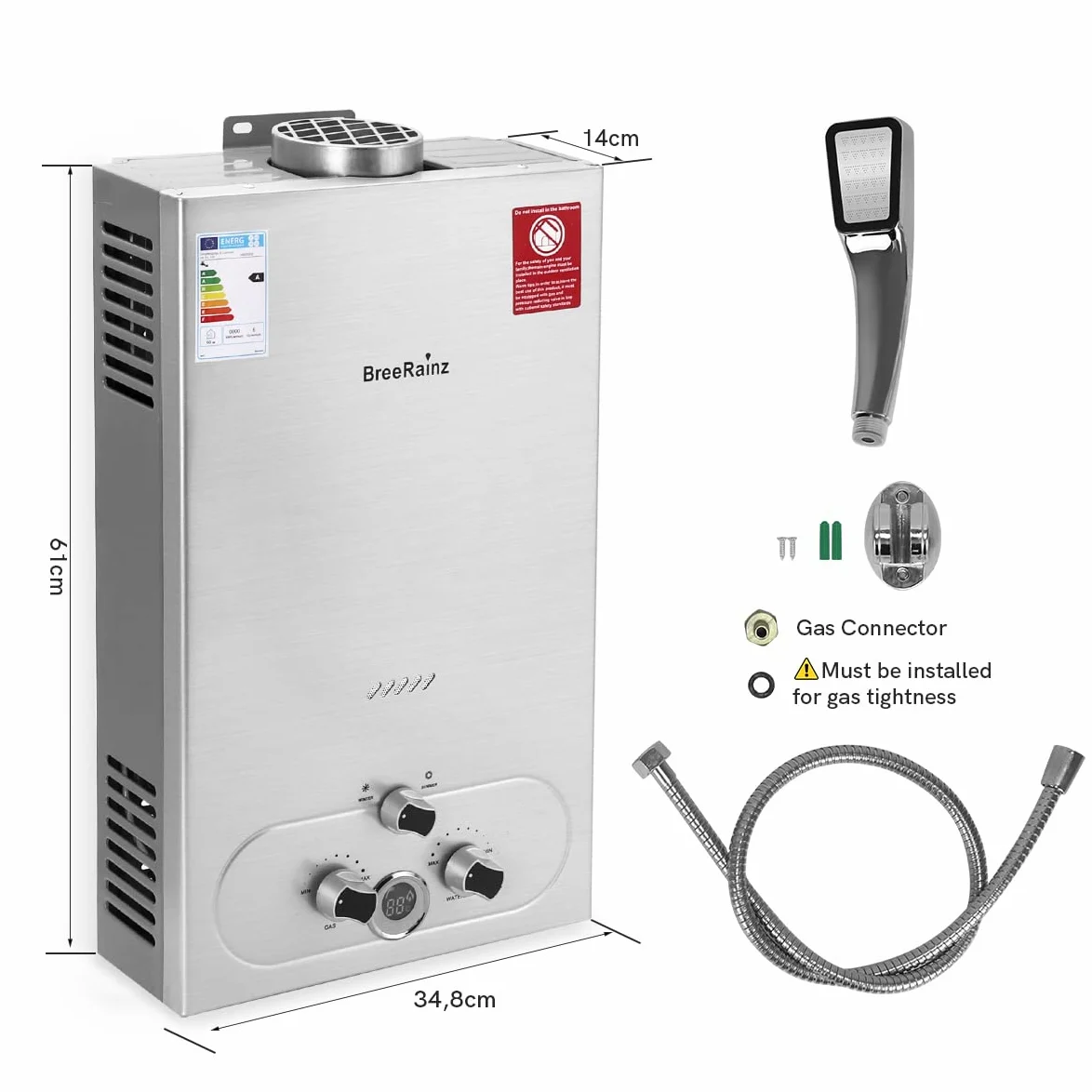 20LPM Scaldabagno Gas, 40KW Scaldabagno a Gas GPL con Pressione dell'Acqua Super Bassa di 0,1 bar Disponibile per Doccia e su Richiesta, Funzionamento a Propano Butano