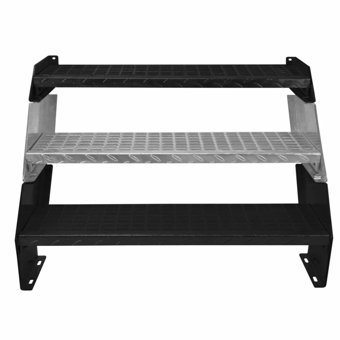 Scale in metallo aggiuntivo regolabile in altezza 90 cm Argento Acciaio zincato 2 gradini componibili Griglia resistente alle intemperie Spessore asta 5 mm Kit di fissaggio GRATUITO