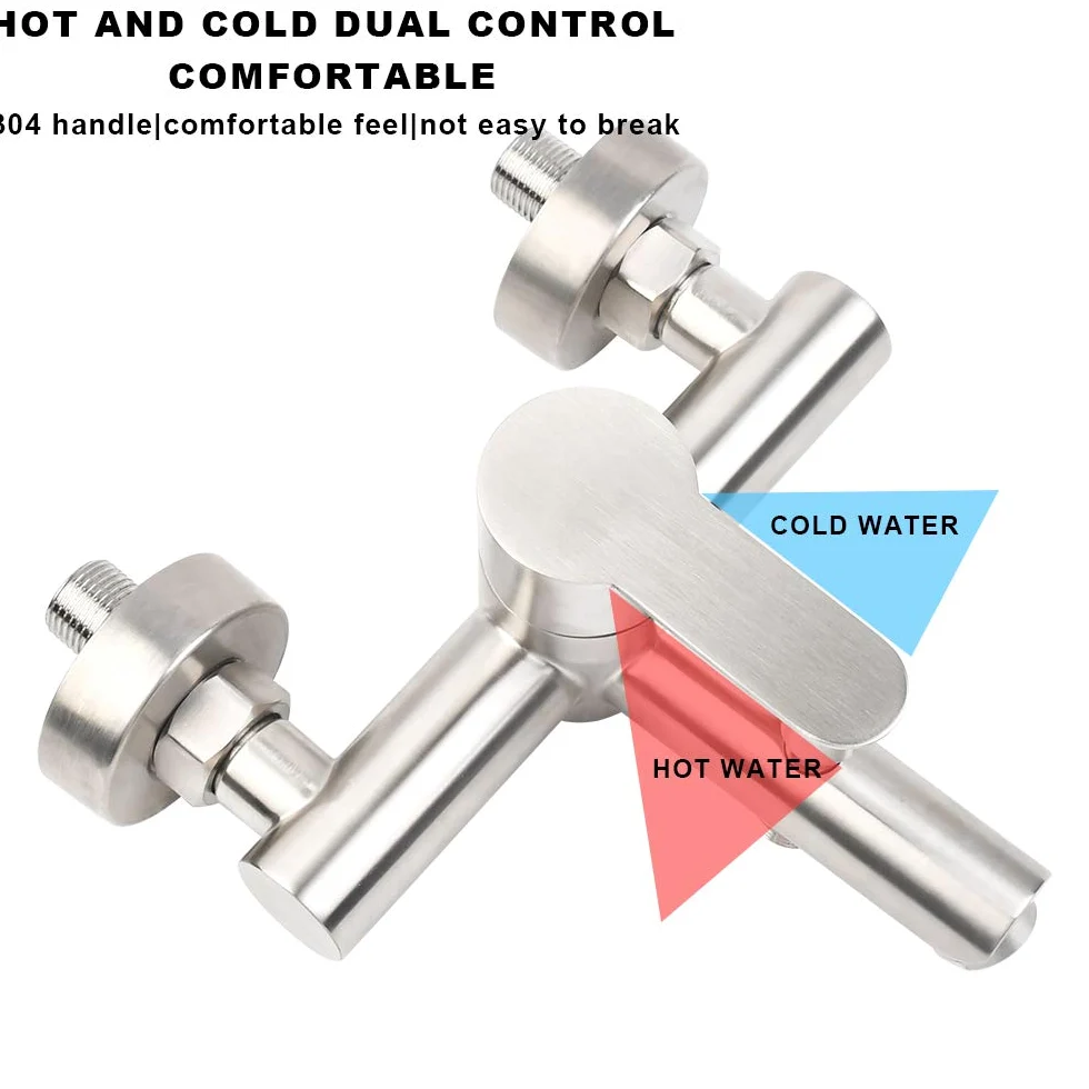 Rubinetto a Parete per Vasca da Bagno e Doccia, Miscelatore, in Acciaio Inox 304 con Deviatore, Monocomando Regolabile Acqua Calda e Fredda