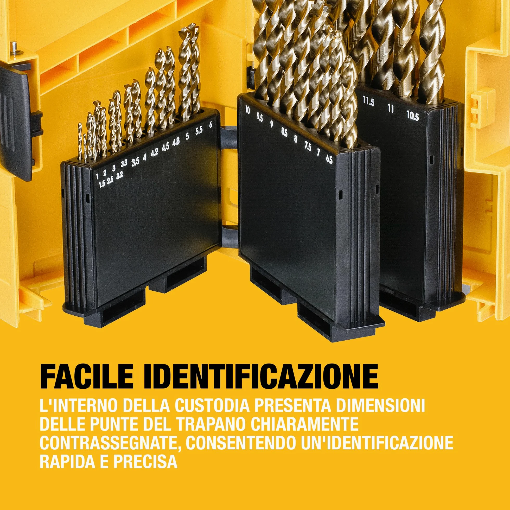 DEWALT Set EXTREME 2 HSS-G da 29 pezzi, ideale per la foratura di acciai legati e non legati con una resistenza alla trazione fino a 900 N/mm², DT7926-XJ
