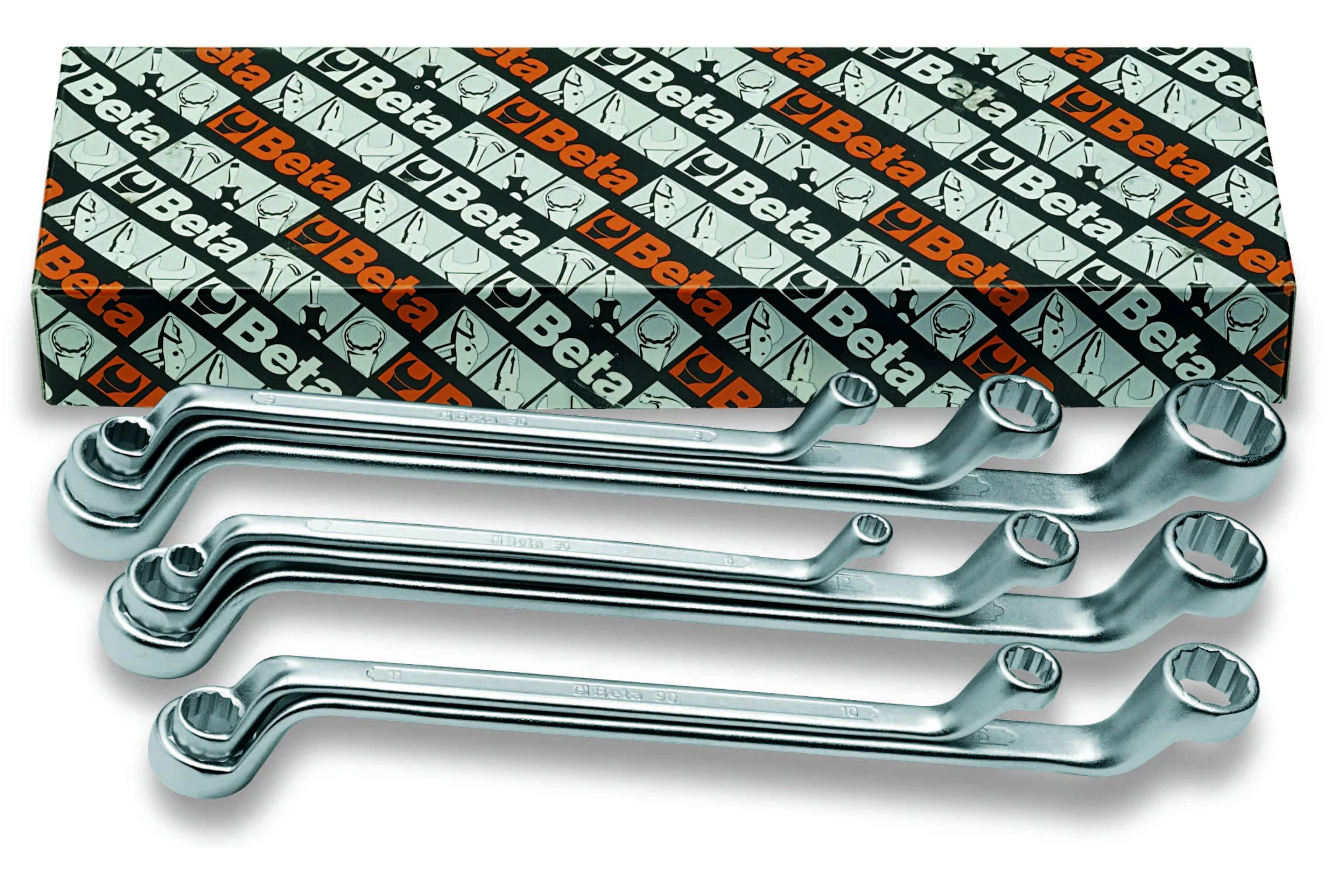 BETA - Set 8 Chiavi Poligonali Doppie Curve Cromate, Serie Chiavi Professionali 6-22 mm per Serraggio Bulloni e Dadi Officina Meccanica e Manutenzione, 90/S8