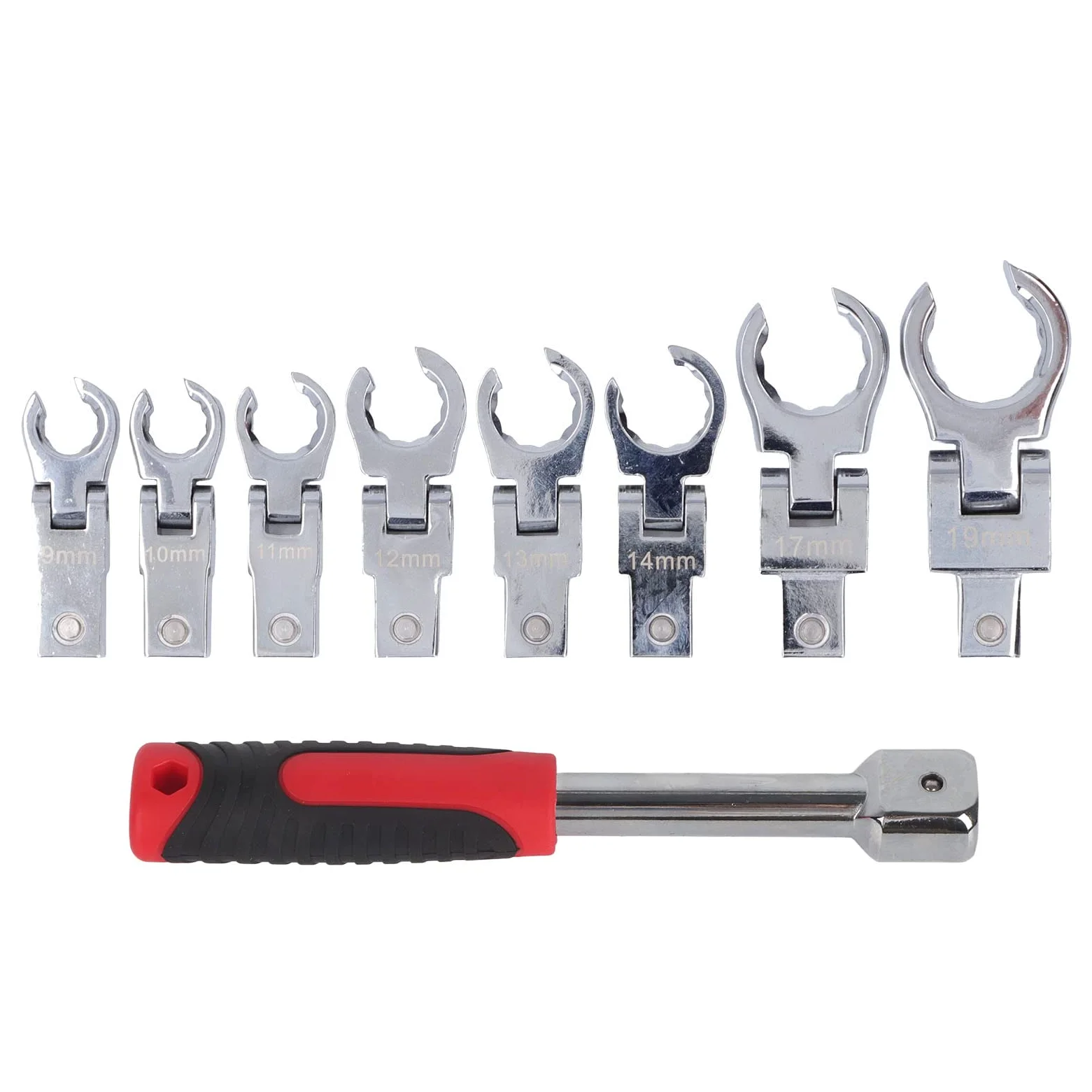 ViaGasaFamido Adattatore per Chiave a Cricchetto con 8 Testine Girevoli 180 Gradi, Acciaio Cromo Vanadio, 9-19mm, Set Sostituibile per Manutenzione Auto e Moto
