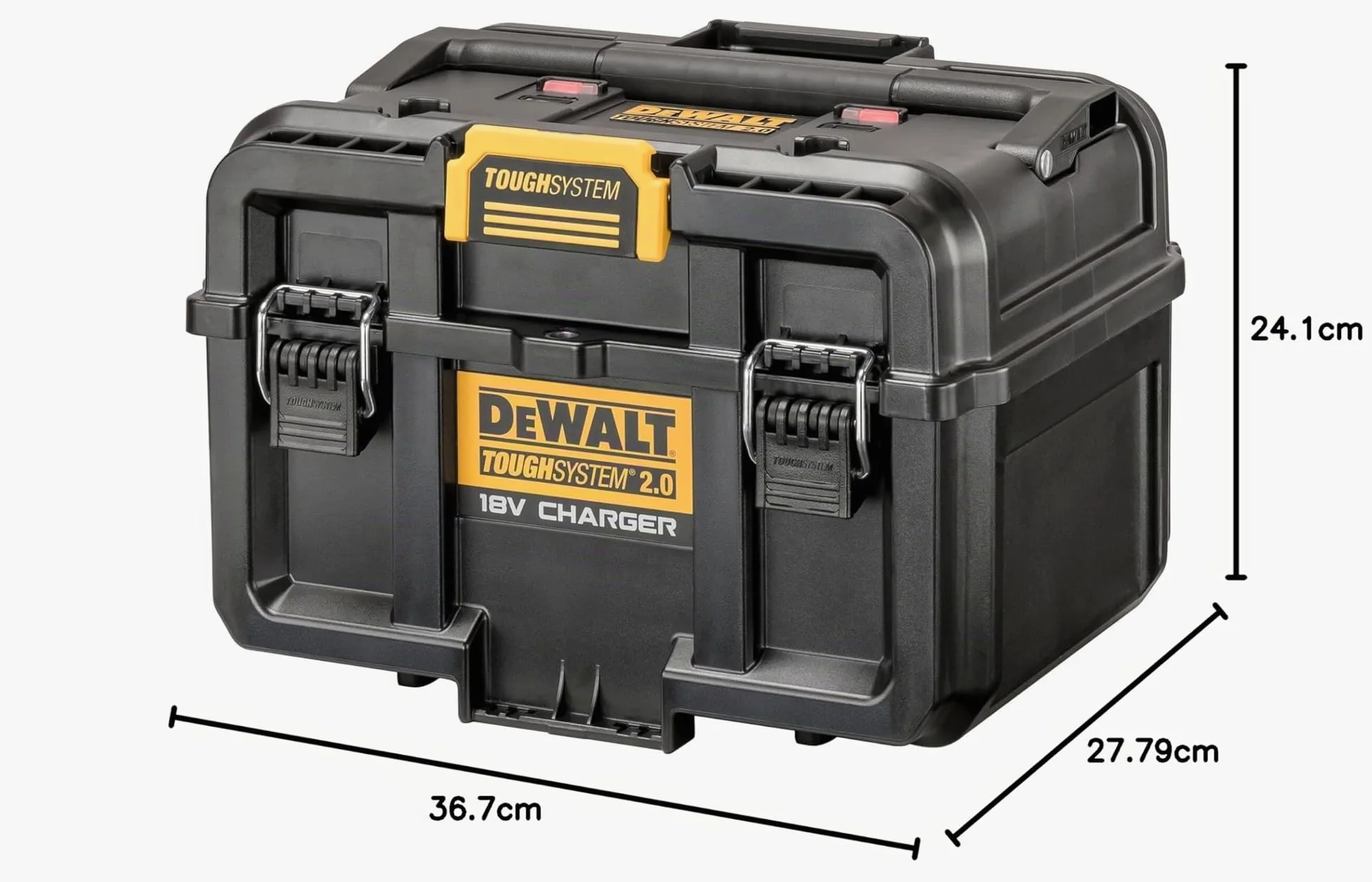 Dewalt Dwst83471-Qw 1/2 Tough System 2.0, Doppio Caricabatteria 4A con Carica Simultanea per Batteria Xr 18V, Flexvolt, Ventola Interna per Dissipazione Calore Quando Chiusa