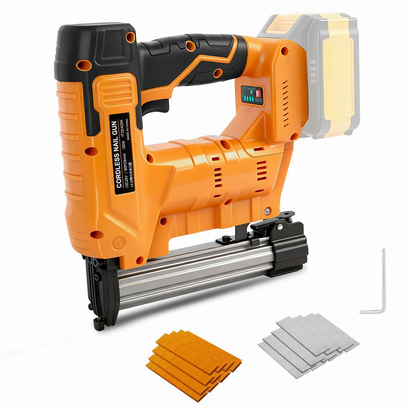 Chiodatrice senza fili da 18 GA per Dewalt 18 V batteria (senza batteria), 2 in 1 senza spazzole, pistola per unghie, pinzatrice, chiodatrice con 1000 chiodi e 1000 punti metallici, per progetti fai