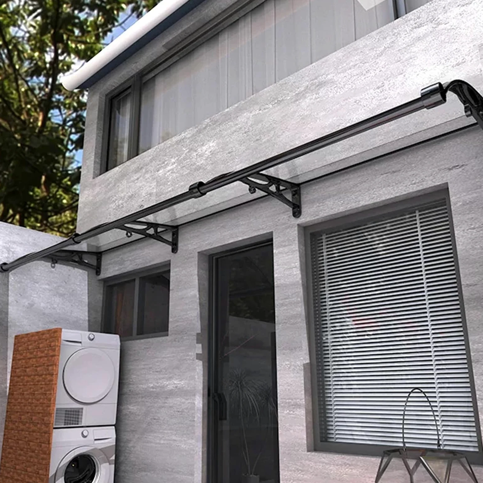 Pensilina Tettoia per Porta o Finestra Trasparente,Pensilina da Esterno d'Ingresso,Copertura in Policarbonato Contro UV e Neve,Tenda da Sole per Patio,Cortili,Ristoranti (60x120cm)