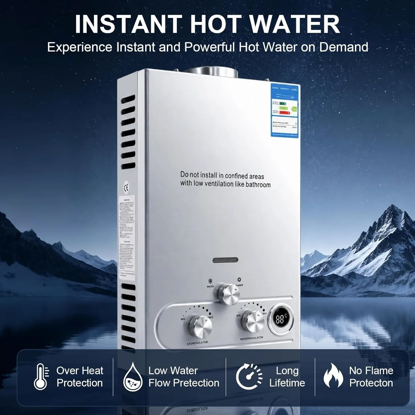 12L GPL Scaldacqua a Gas Liquefatto,Uscita Dell'acqua Calda 12 L/min,24KW Shower Water Heater Gas Bagno Riscaldatore di Acqua Calda di Induzione Riscaldatore Della Parete (12, Litri)