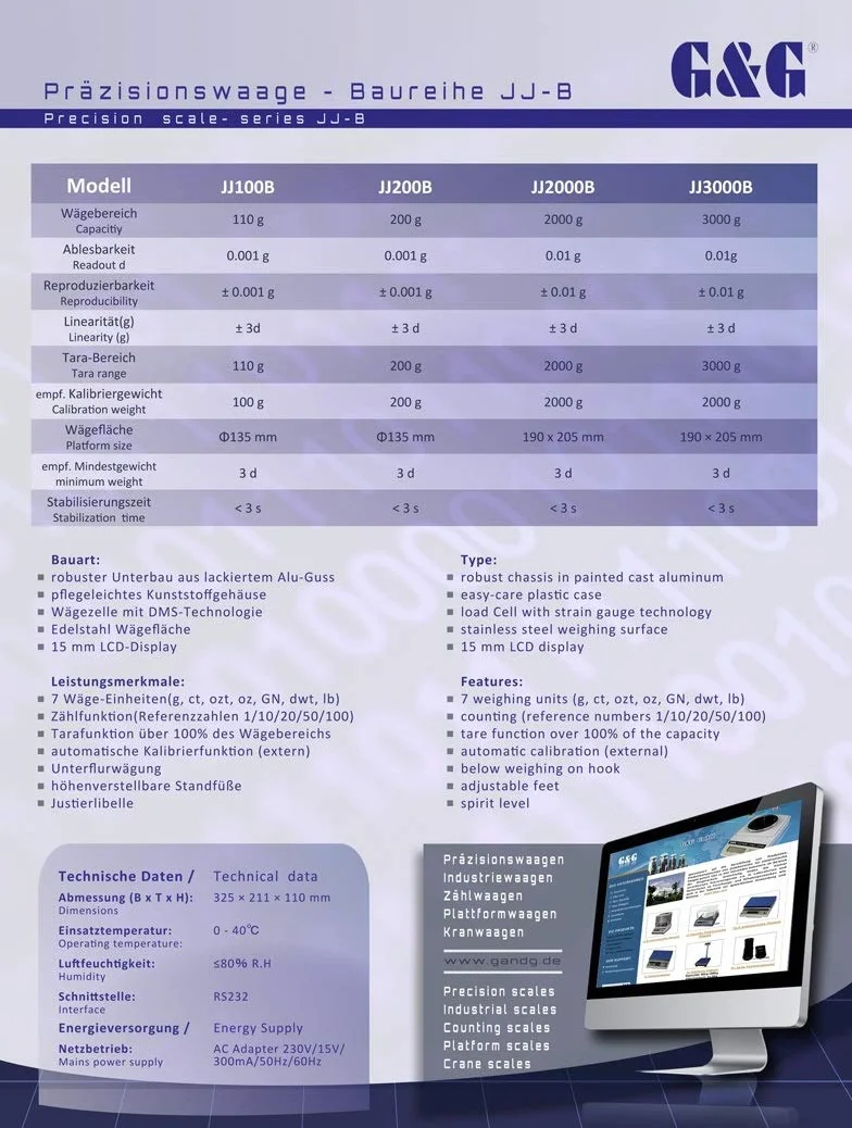 3000 G/0,01g jj3000b Laboratorio Bilancia di precisione Bilancia di precisione Bilancia Oro G & g
