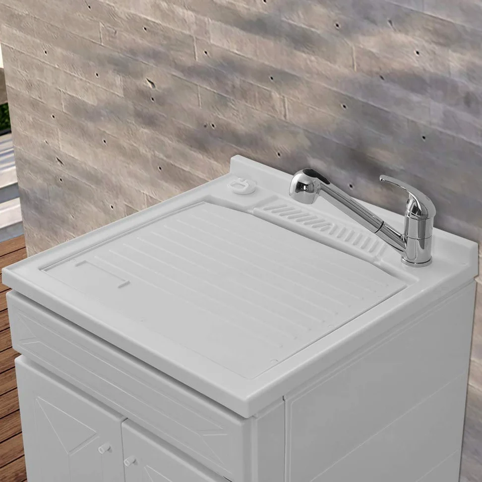Mobile lavatoio in Resina, ideale per esterni e interni, 45x50-50x50-45x60-60x50-60x60, COMPLETO di asse lavaggio e kit sifone + piletta (60x60)