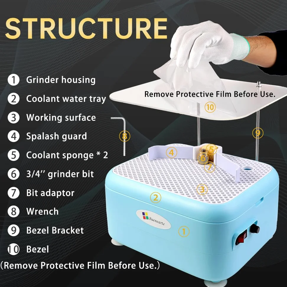 Portable Stained Glass Grinder Machine, Glass & Ceramic Grinding Tool Kit For DIY Craft，Mini Glass Grinder Machine (Blue)