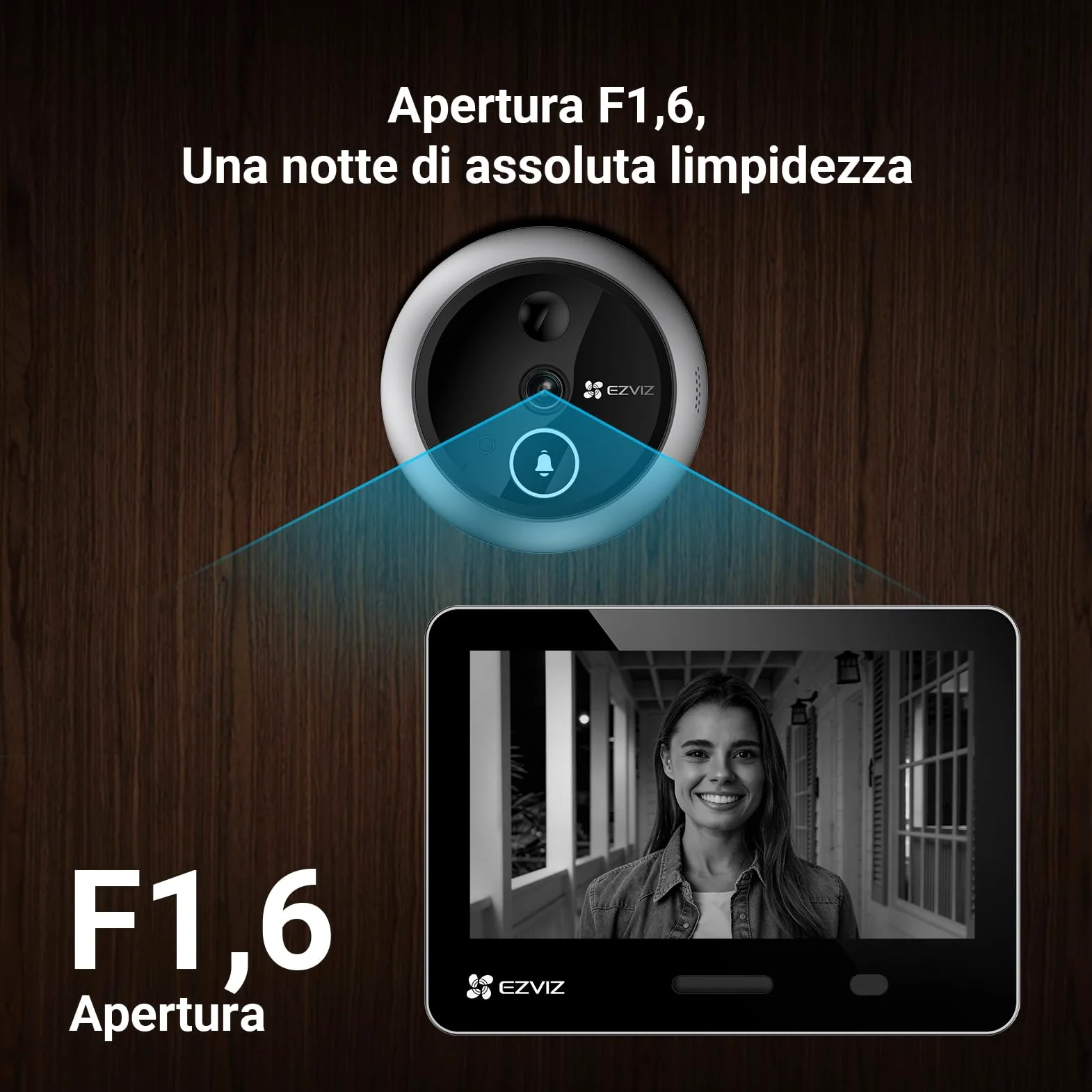 EZVIZ EP4 Spioncino Digitale WiFi 4K con Schermo Touch da 5,5", Batteria 7100mAh, Riconoscimento Facciale AI, Audio Bidirezionale, Visione Notturna, Rilevamento PIR, Supporta MicroSD 512GB, Argento