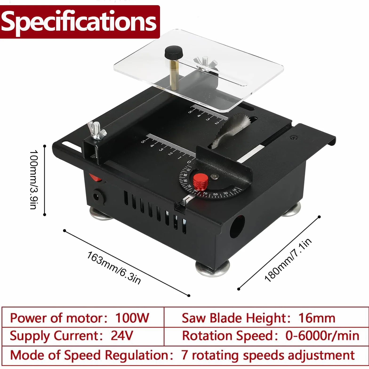 Mini Sega da Tavolo da 100W - Multifunzionale e Portatile - Sega da Tavolo Miniaturizzata DIY con 4 lame di Precisione, velocità regolabile, lama da 0,1 a 16 mm - per Artigianato e Lavorazione