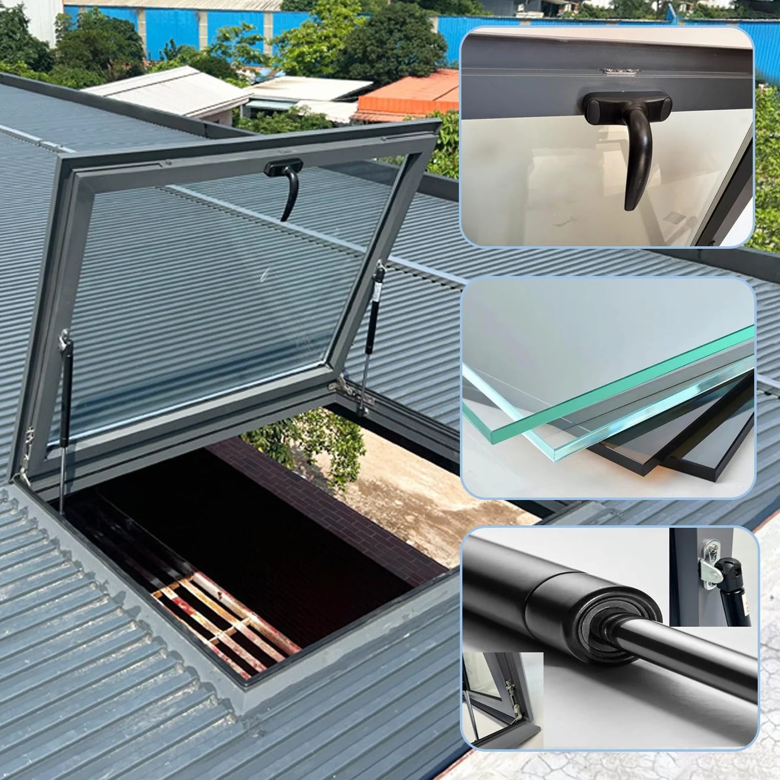 Lucernario per tetto, Finestra da tetto con vetro temperato, Soffitta finestra per uscita sul tetto copertura, ventilazione botola da tetto, Cantina porta di osservazione sicurezza (58 * 78cm)