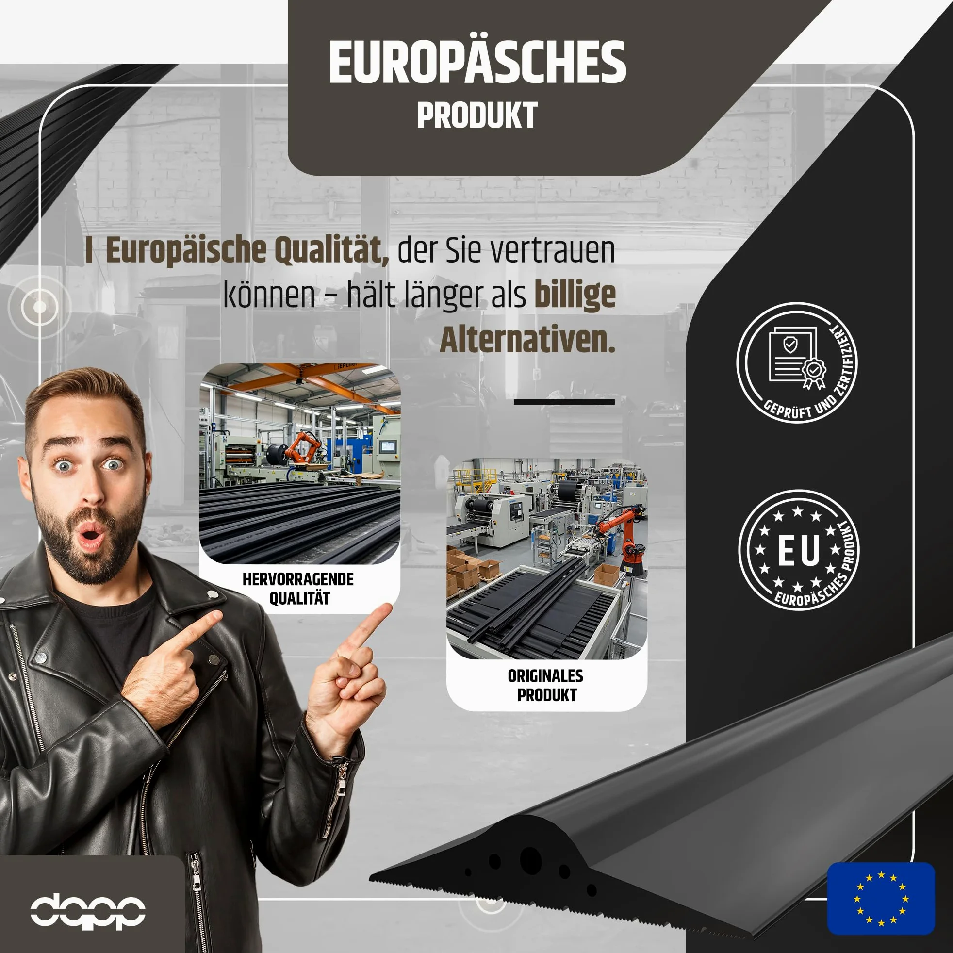 Dq-pp | Guarnizione Soglia Garage | 2,5m | 30mm x 160mm | con colla per installazione | nero | Sigillatura per pavimenti | Soglia in gomma EPDM | 3cm x 16cm