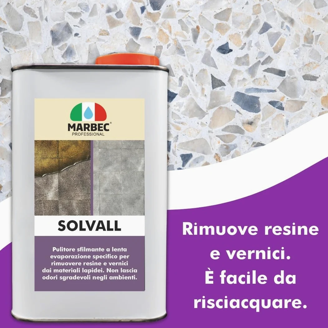 MARBEC SOLVALL 1LT+TAMPONE Pulitore sverniciatore sfilmante per materiali lapidei