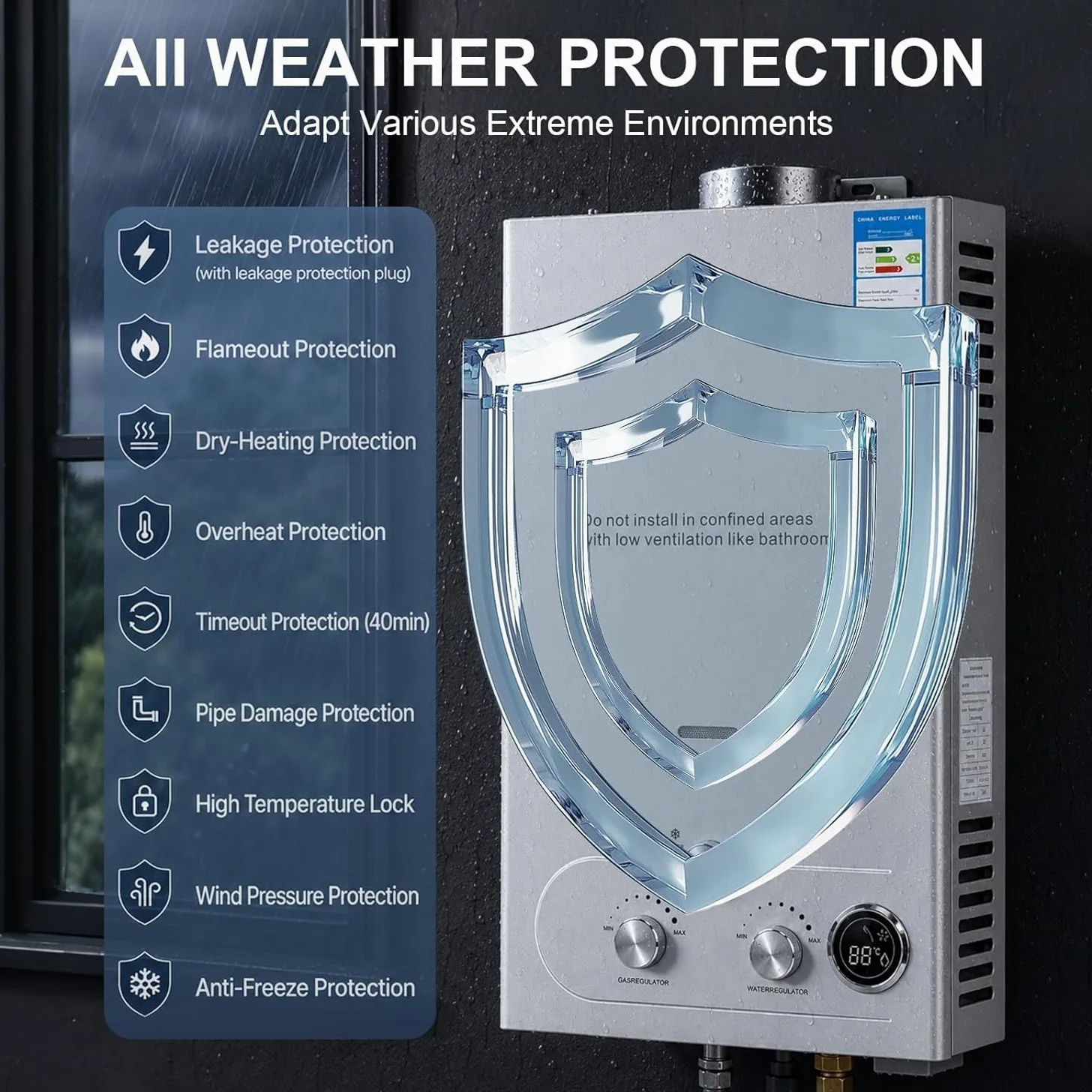 12L GPL Scaldacqua a Gas Liquefatto,Uscita Dell'acqua Calda 12 L/min,24KW Shower Water Heater Gas Bagno Riscaldatore di Acqua Calda di Induzione Riscaldatore Della Parete (12, Litri)