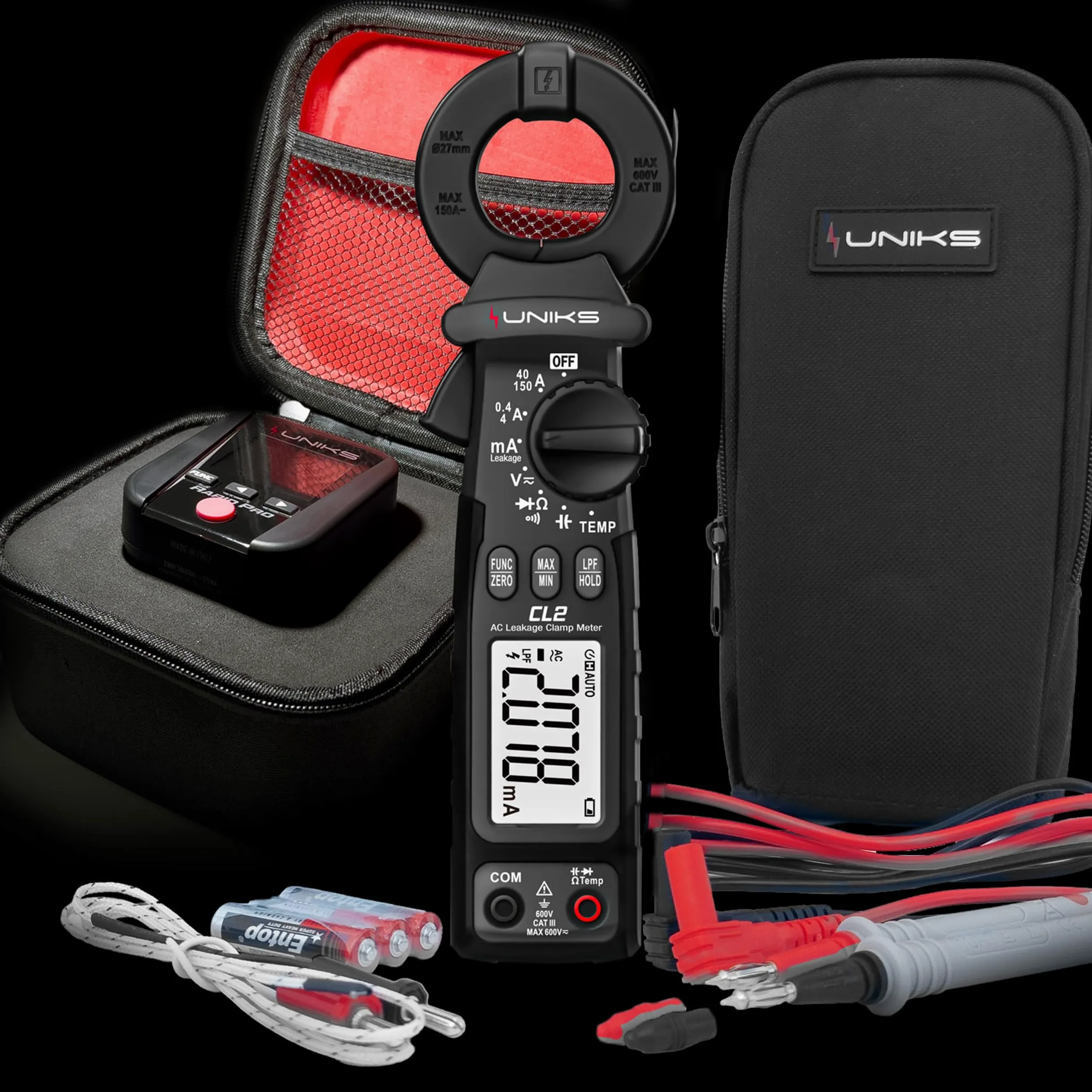 UNIKS - Kit RAPIDPROEDITION2 CL2 + RapidPRO – Pinza Amperometrica per Dispersione e Tester Professionale RCD, Terra e Prese, Multimetro TRMS AC/DCe