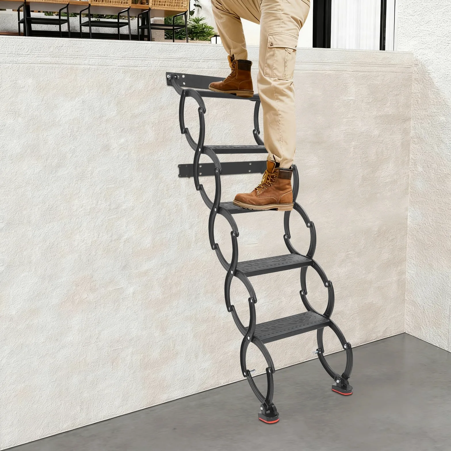 Scala da tetto a 5 gradini, a parete, estraibile, per soffitta, a parete, con gradini antiscivolo, scala per soppalco, scala telescopica, portata 200 kg