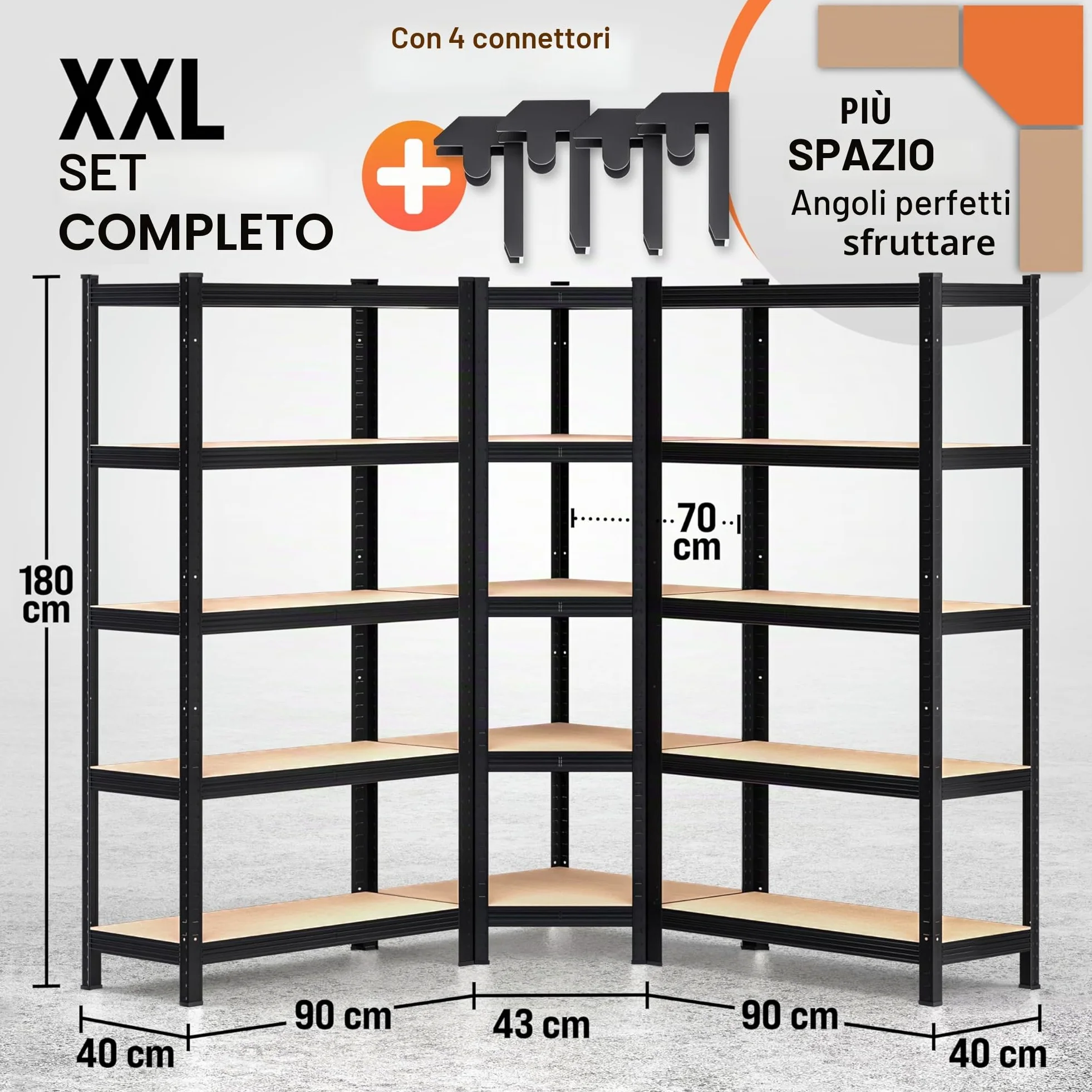 Monzana® Scaffale Angolare Metallo 2625kg 15 Ripiani MDF Scaffalatura Metallica Scaffale Alta Portata Angolo Scaffali