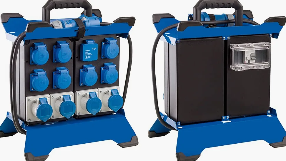 as - Schwabe Distributore di alimentazione portatile CEE Stecky Duo 5, spina CEE + 7 prese con contatto di protezione + 4 prese CEE + 2 porte USB, scatola di distribuzione dell'alimentazione mobile