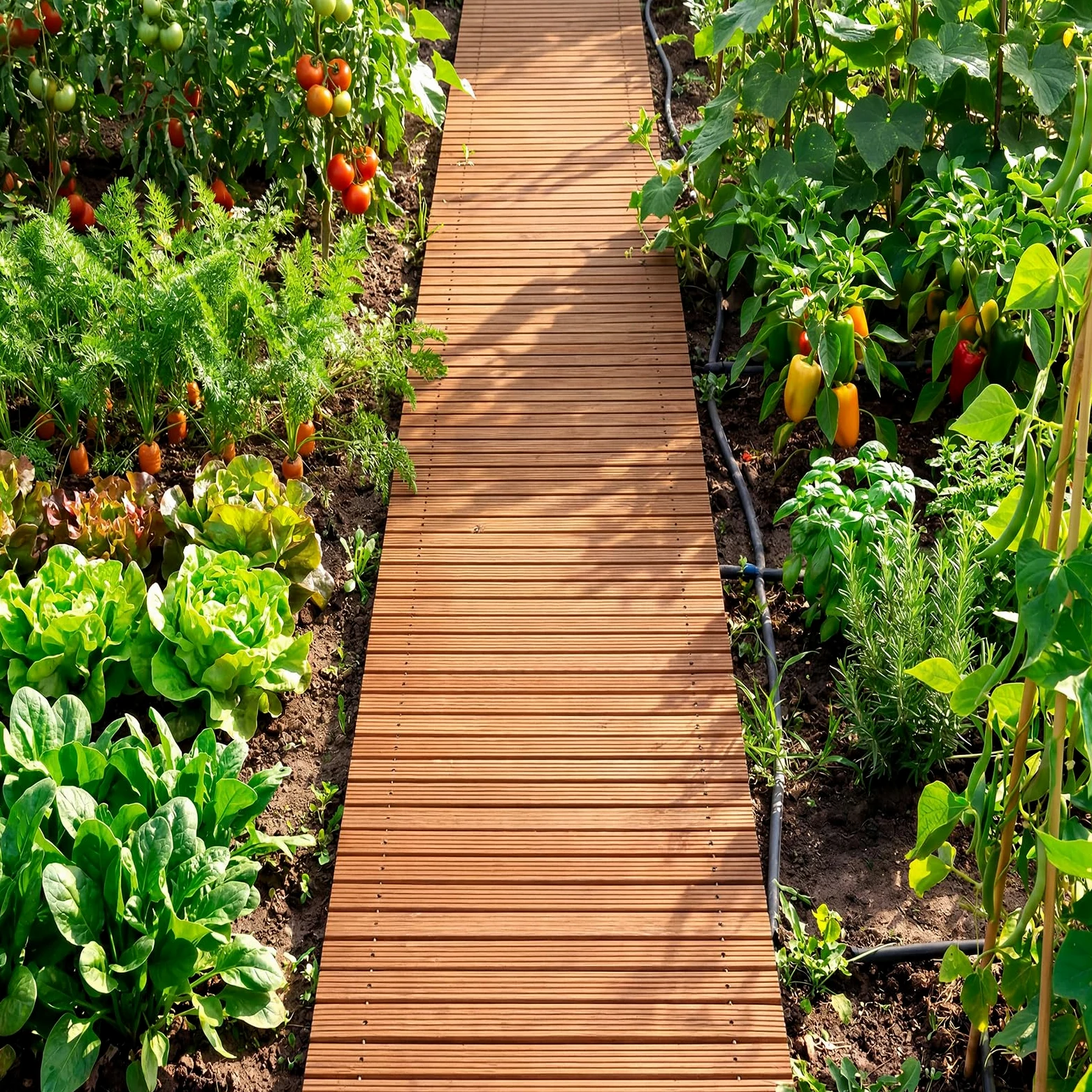 COSTWAY Sentiero da Giardino in Legno, Passerella Decorativa da Esterno, Superficie Antiscivolo, Collegamento con Fili Metallici, Sentiero Arrotolabile per Cortile e Spiaggia, 367 x 55 cm (Naturale)