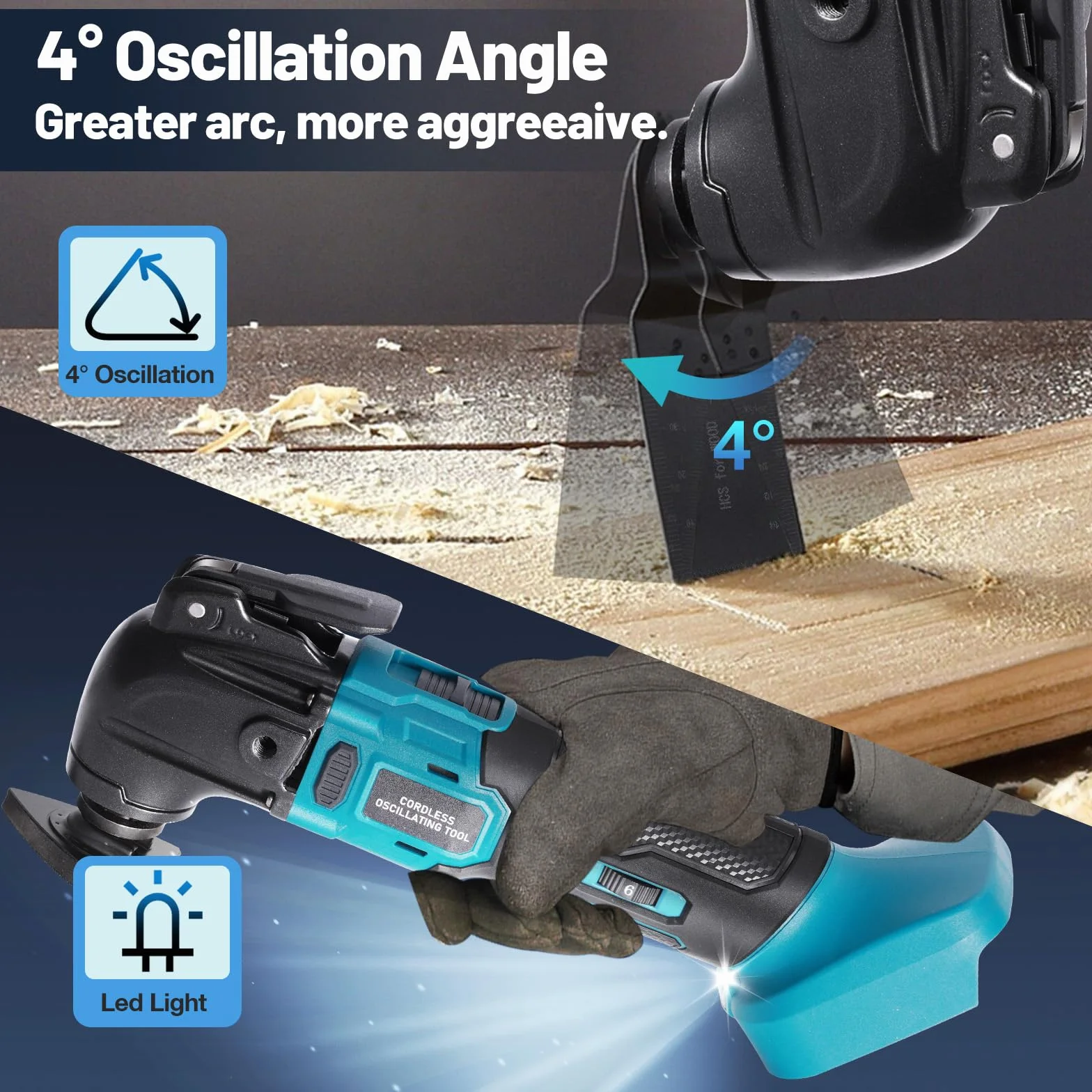 Utensili multifunzione oscillanti blayram, Senza Spazzole Multiutensile Oscillante Compatibile con Batteria Makita 18V, 6 Velocità Regolabili, Utensile Multifunzione per Separare