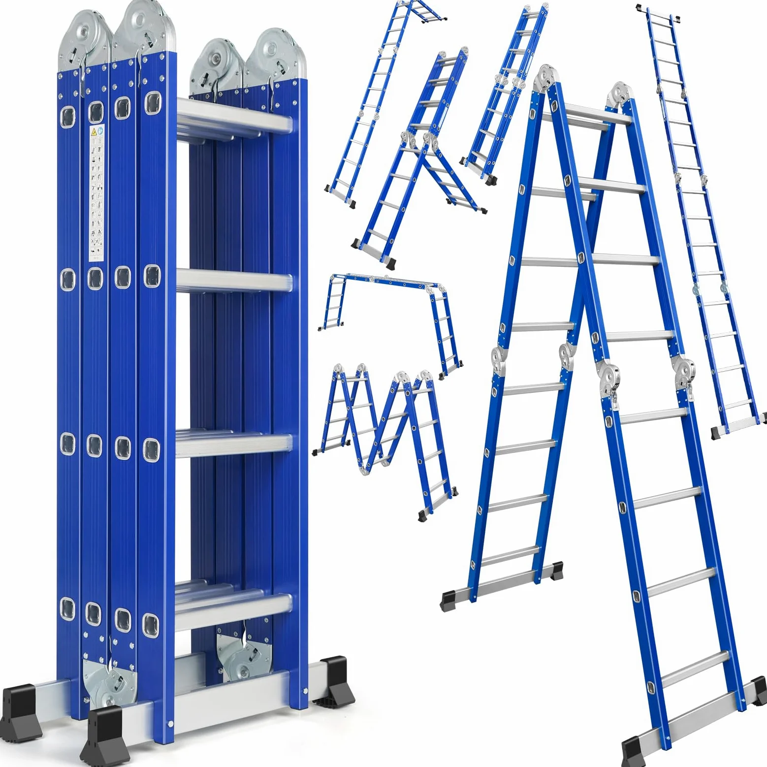 Scala multifunzione in alluminio, 4 x 4 gradini, lunghezza 4,7 m, 4 pezzi, portata massima 150 kg