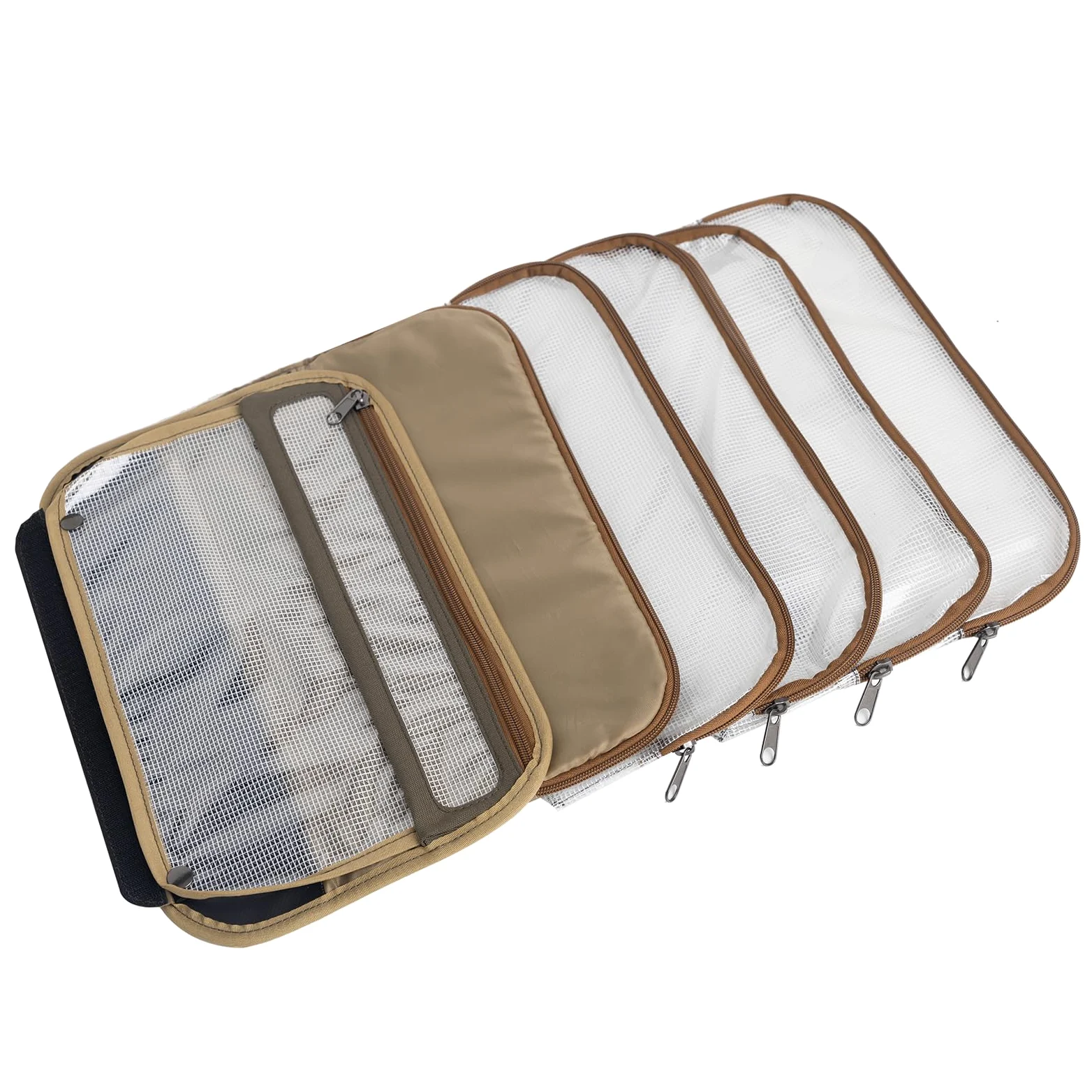 Raprance Custodia professionale da viaggio per la costruzione di mosche, 4 tasche trasparenti e imbottita, per la costruzione di attrezzi, kit di attrezzi, materiali (marrone oliva)