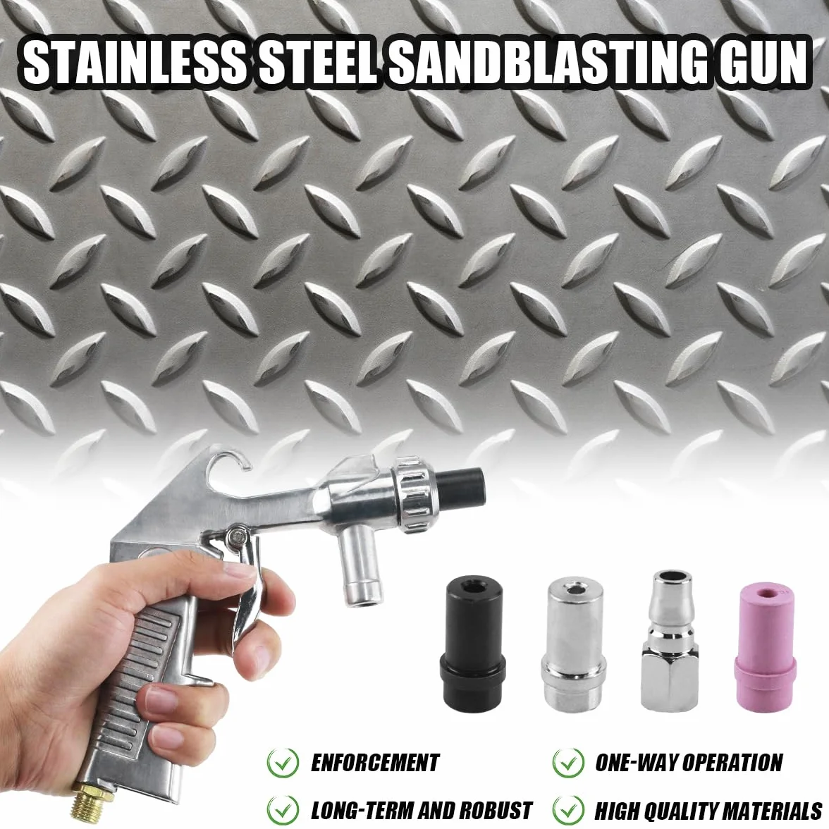 Pistola Sabbiatrice per Compressore, Sandblaster Set Portatile, con Tubo in Gomma (1 m), ugello in metallo e Ugelli in Ceramica un Raccordo ad aria, per Lucidatura Superficiale