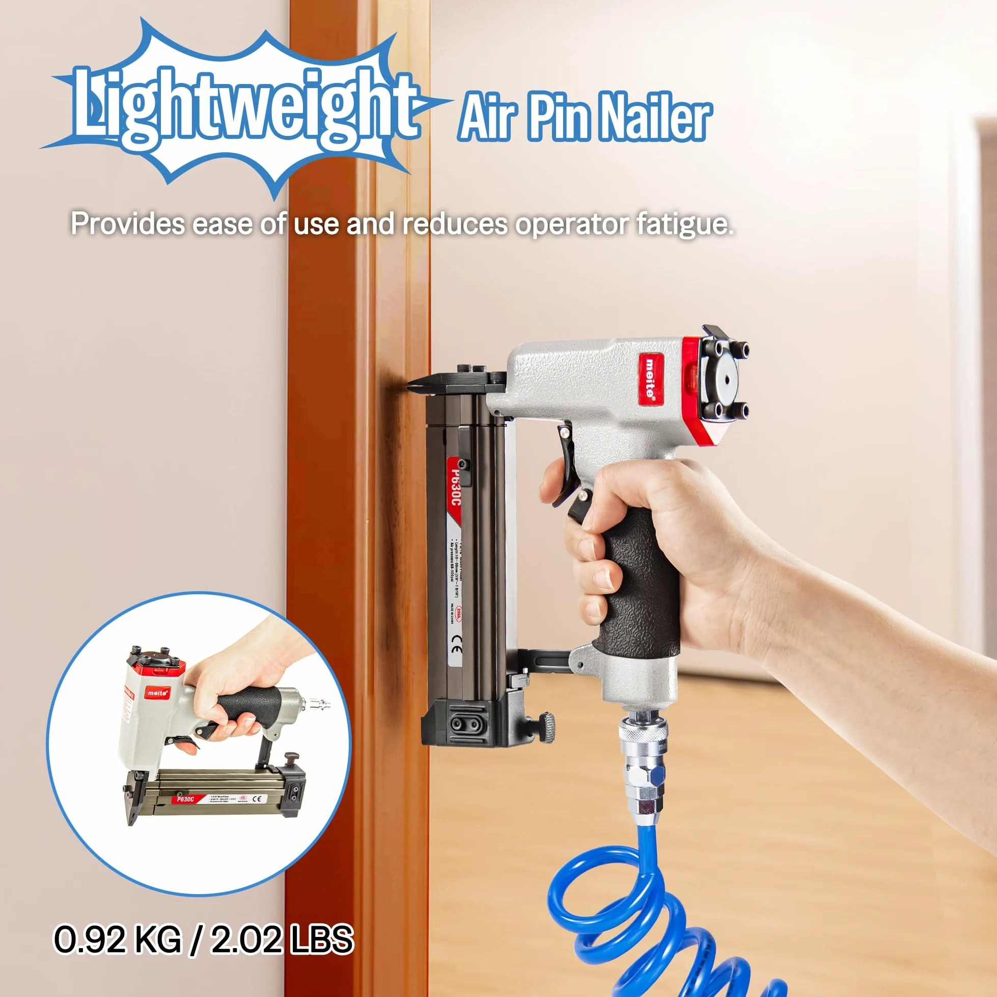 meite Chiodatrice a perno calibro 23 con 6000 chiodi (3/8", 1/2", 5/8", 3/4", 2,5 cm), pistola pneumatica chiodatrice per pin, accetta chiodi da 3/8" a 1-3/16", ideale per armadi, artigianato