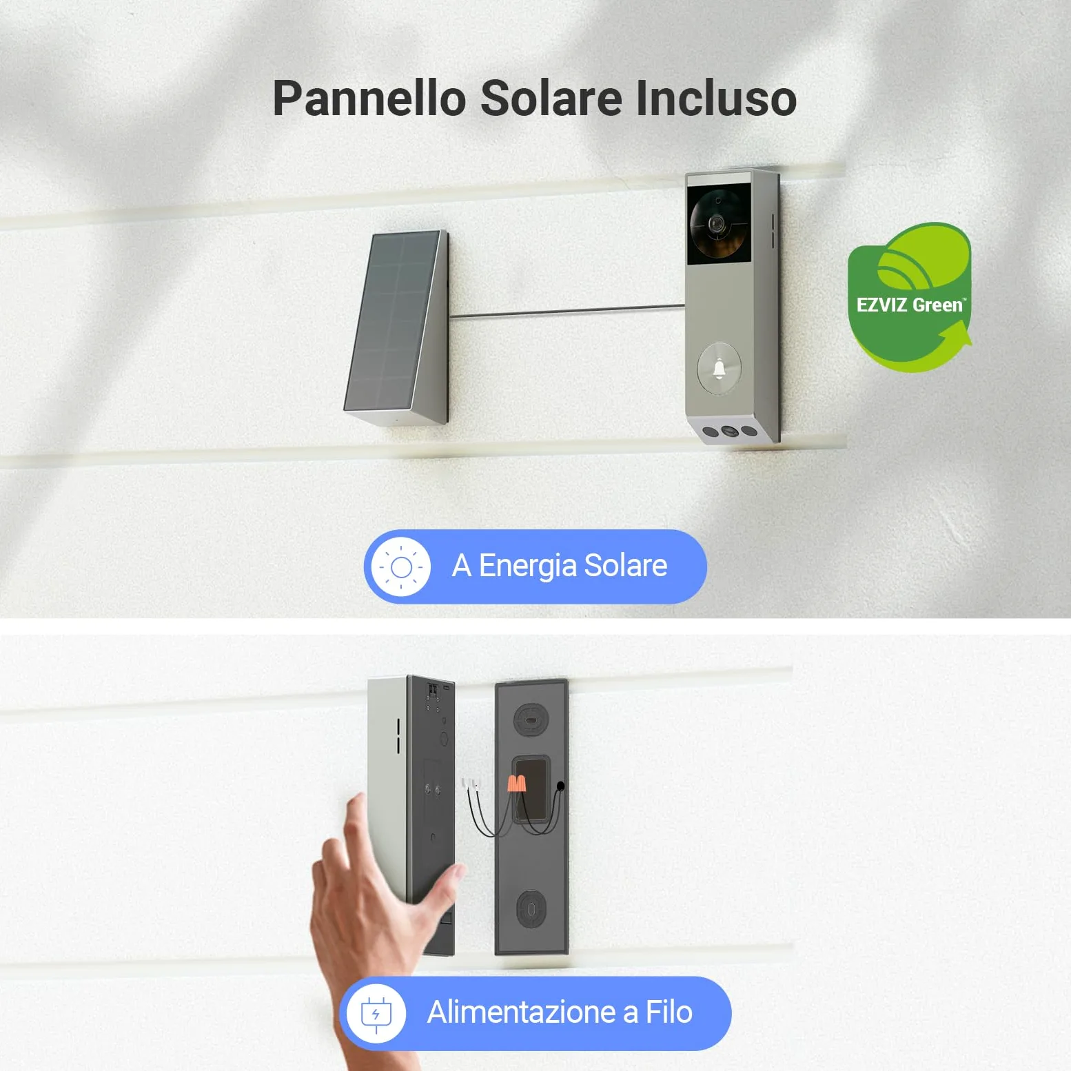 EZVIZ EP3x Pro Campanello Video a Batteria con Telecamera WiFi 2K, Doppio Obiettivo, Rilevamento di Persone/Pacchi, Visione Notturna a Colori, Pannello Solare Incluso, 32GB eMMC, Impermeabile, Alexa