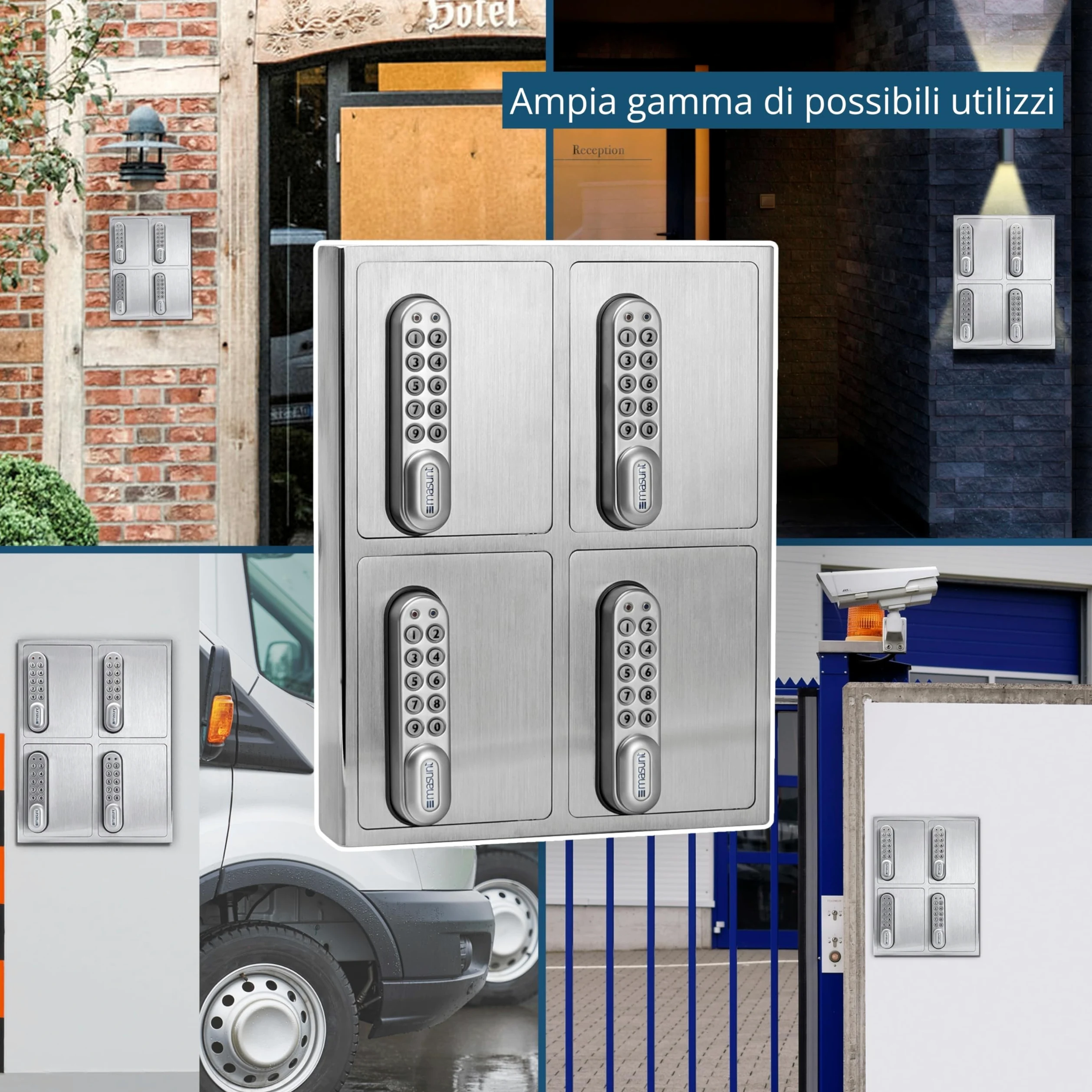masunt cassaforte per chiavi 1420 E Code | Innovativa assegnazione online del codice a distanza | cassaforte elettronica per chiavi in acciaio inox V2A massiccio | 4 scomparti | antieffrazione