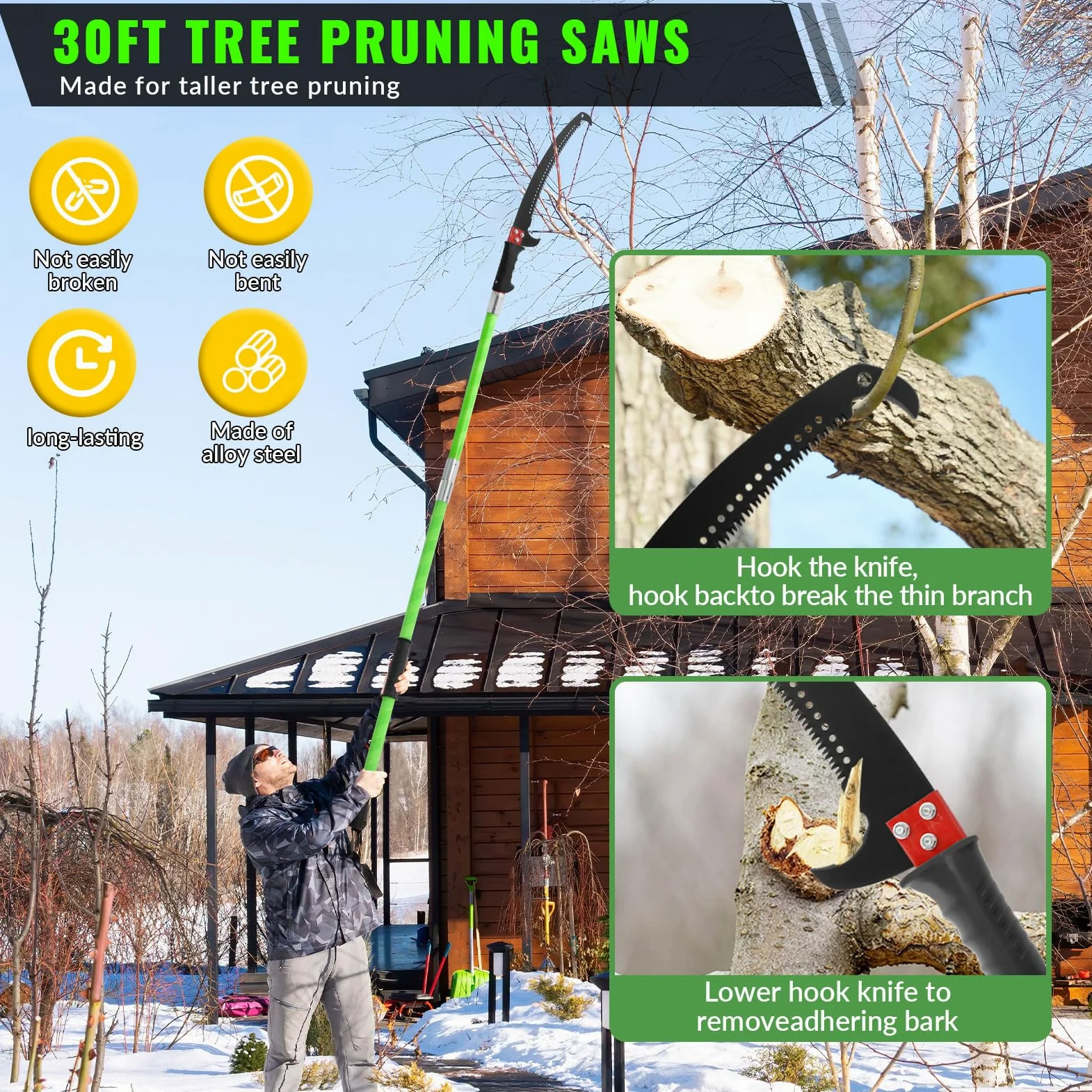 9M Sega Per Alberi Con Manico Telescopico,Cesoia Per Potatura Manuale,Regolabile in Altezza Attrezzi da Giardinaggio Altezza Per Segare e Cesoiare