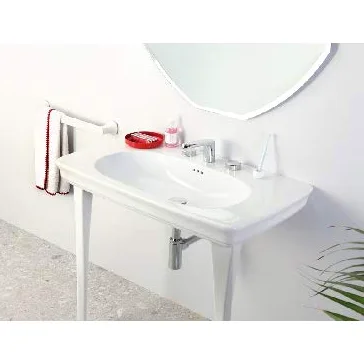 Lavandino Consolle Serie Civitas in ceramica bianco 90x50 cm - Made in Italy (Coppia di gambe in ceramica bianca)
