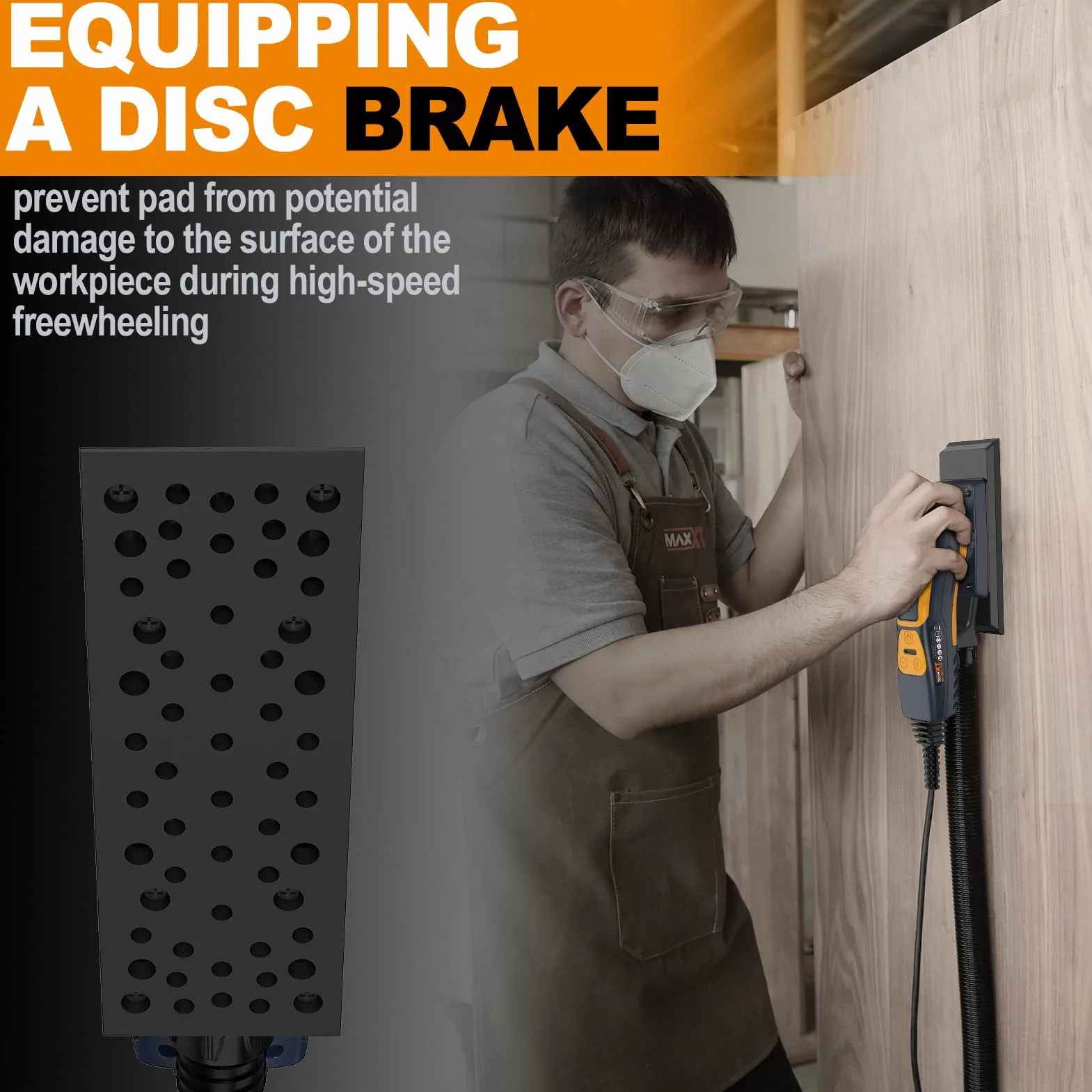 MAXXT Smerigliatrice elettrica senza spazzole 3.0 350W, velocità regolabile 4000-10000/Umin, freno automatico 2s, aspirazione automatica della polvere, superficie abrasiva 198x70mm, 10 fogli abrasivi