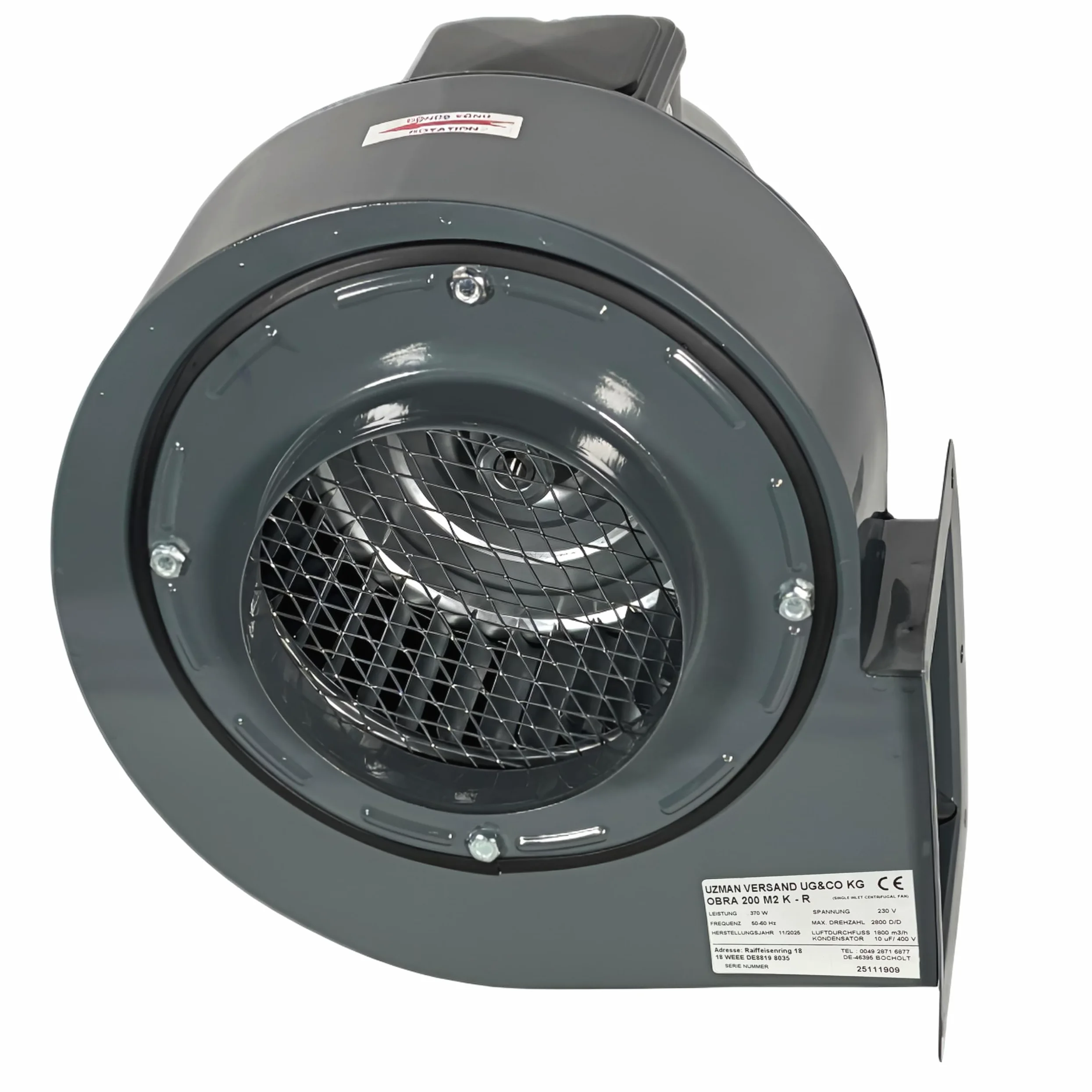 OBR200 230V Industriale Aspiratori Ventilazione Centrifugo. Ventilatore Radiale Axiale Ventola Estrattore Tubulare