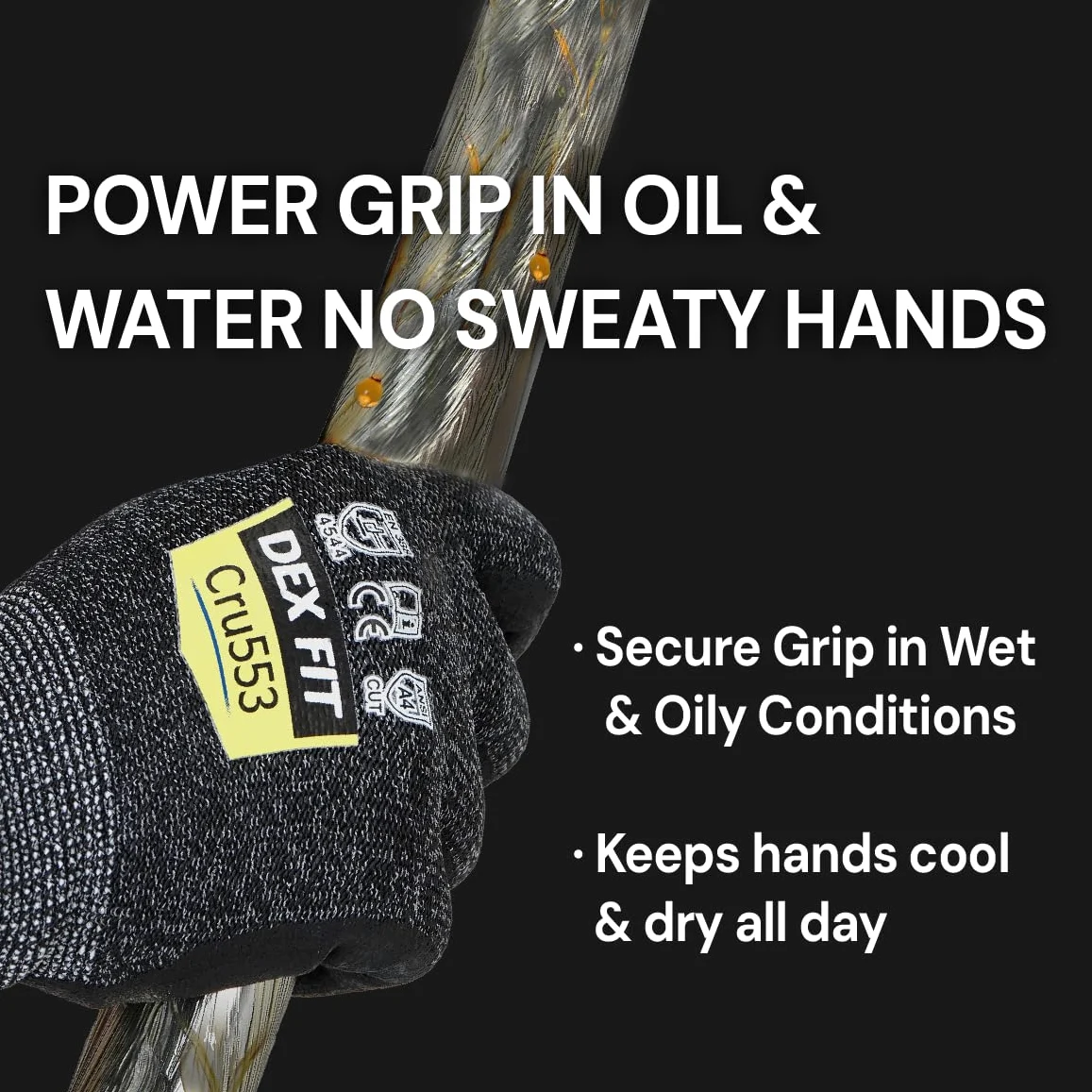 DEX FIT Guanti antitaglio Cru553 Livello 5, presa sicura Power Grip, vestibilità comfort 3D professionale, sottili & leggeri, traspiranti, compatibili touchscreen; Nero Grigio 10 (XL) 12 Paia