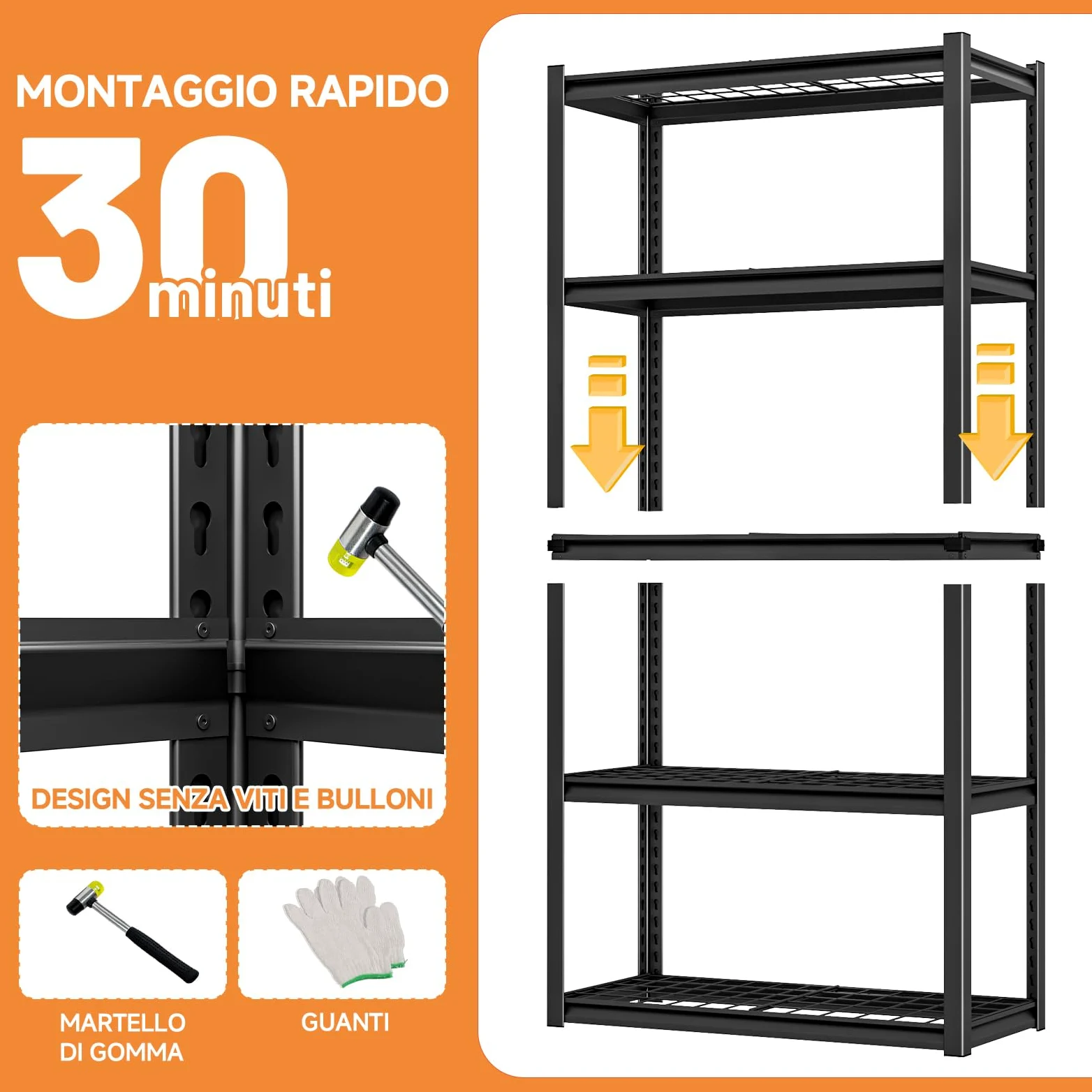 Himimi Scaffale per Carichi Pesanti in Metallo 90x40x182 cm, Portata 1000kg, Scaffalatura a 5 Ripiani a Griglia Regolabili, Scaffale ad Incastro per Garage Cantina Magazzino Officina Cucina, Nero