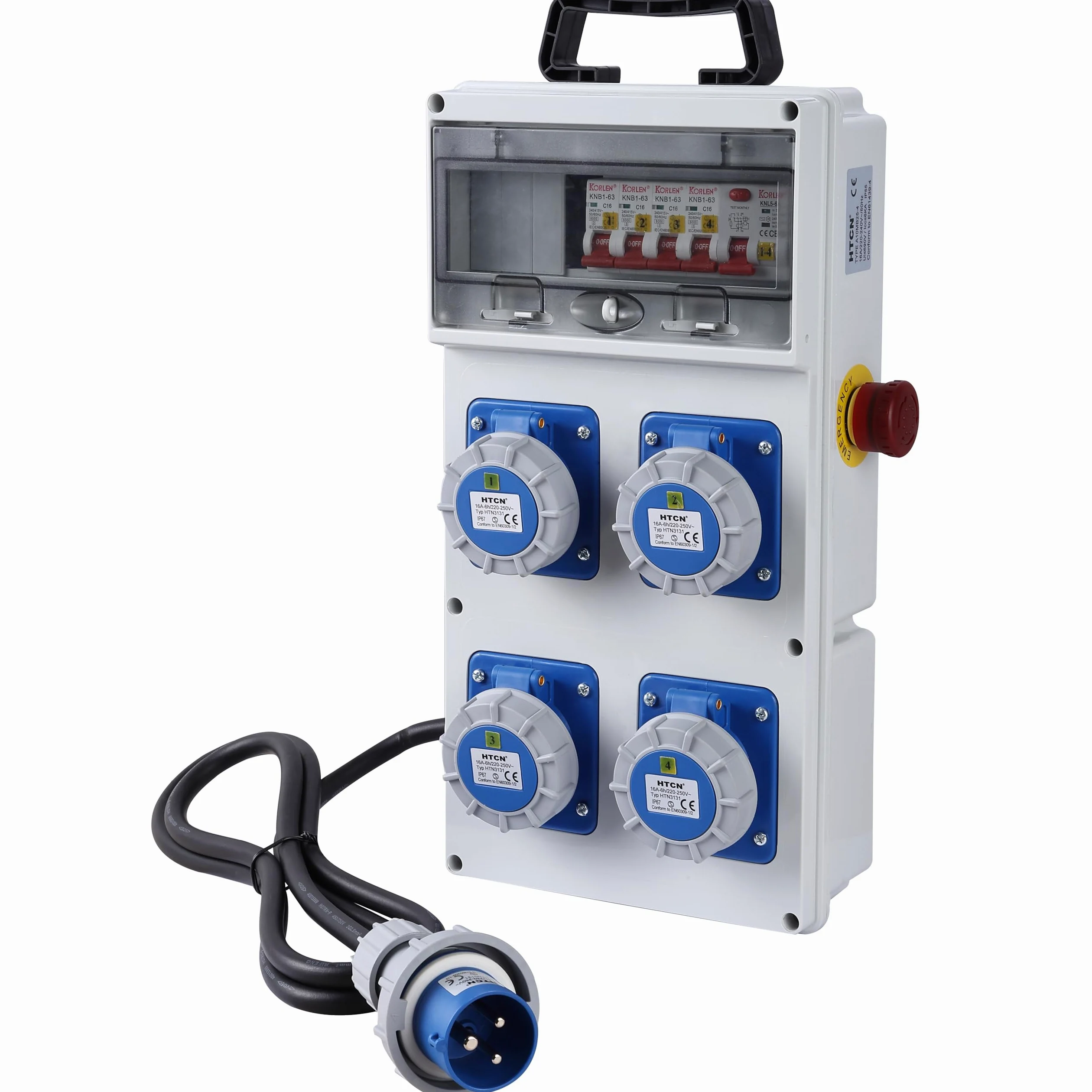 Electraline 60425 Quadro Elettrico di Distribuzione 4 Prese CEE 2P+T IP67, Spina CEE 2P+T, Cavo 1.7M H07RN-F 3G2.5, con interruttore differenziale RCD 30ma + 4 Interruttori magnetotermici MCB