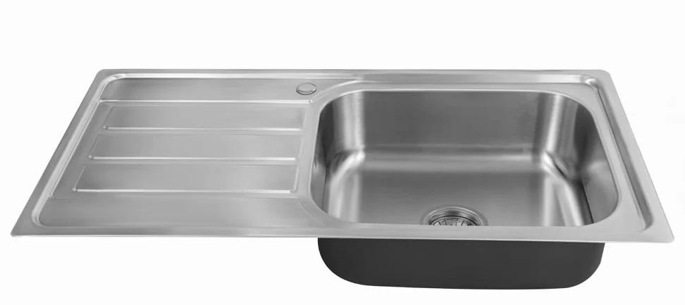 100 x 50, lavello da cucina, in acciaio inox 304, spessore del materiale: 0,8 mm, lavello, lavello da incasso, rettangolare, 1 vasca, XXL 50 x 40 cm (superficie laterale sinistra)