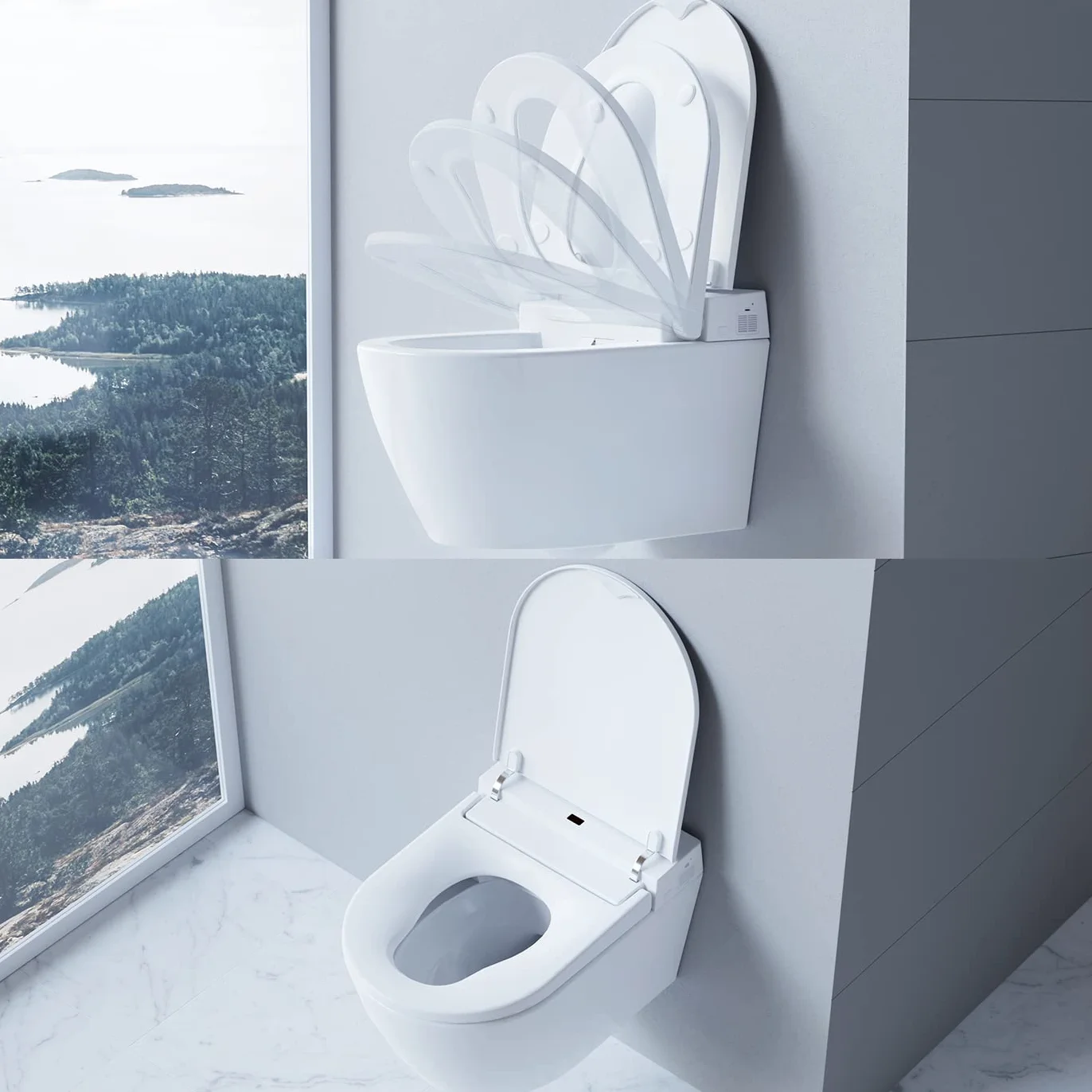 BERNSTEIN WC doccia 540 PRO in bianco, WC sospeso senza bordi con funzione bidet riscaldamento e sterilizzatore – impianto completo con telecomando occhiali da toilette con abbassamento automatico
