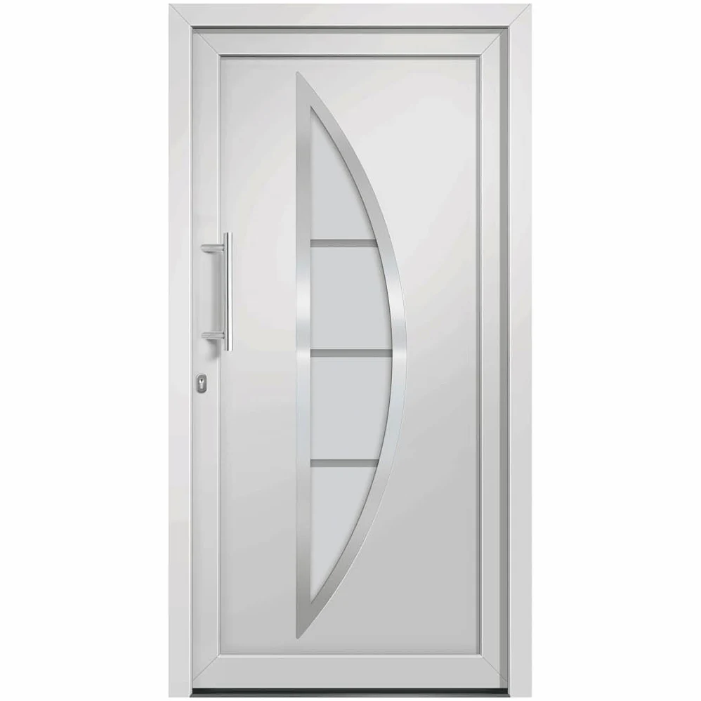 Gecheer Porta di Ingresso Bianca, Sicura con Chiusura a 5 Punti, Dimensioni 98x200 cm, Telaio in PVC con Anima in Acciaio e Vetro Isolante, per Casa e Appartamento