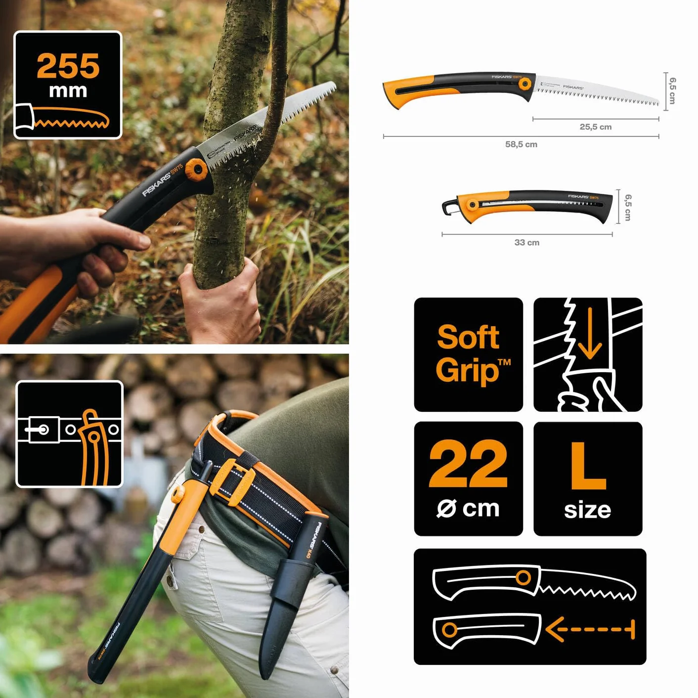 Fiskars Xtract Seghetto da Giardino con Lama Retrattile SW75, Nero/Arancione, 56 cm, 1000614
