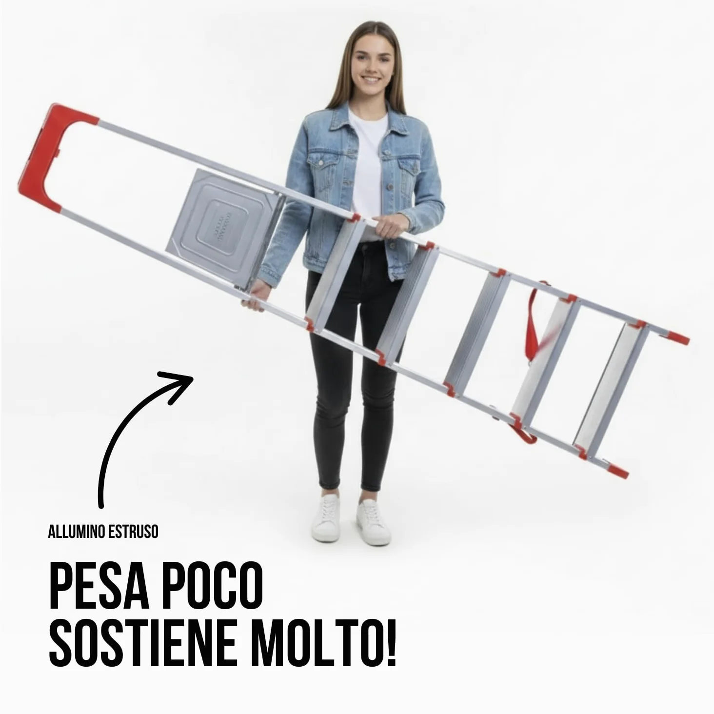 Marvin Scala Domestica in Alluminio Martina 8 Gradini Leggera Portatile Scaletto con Vaschetta Portaoggetti Pieghevole Robusta Salvaspazio portata 150 kg made in Italy certificata (8 Gradini)