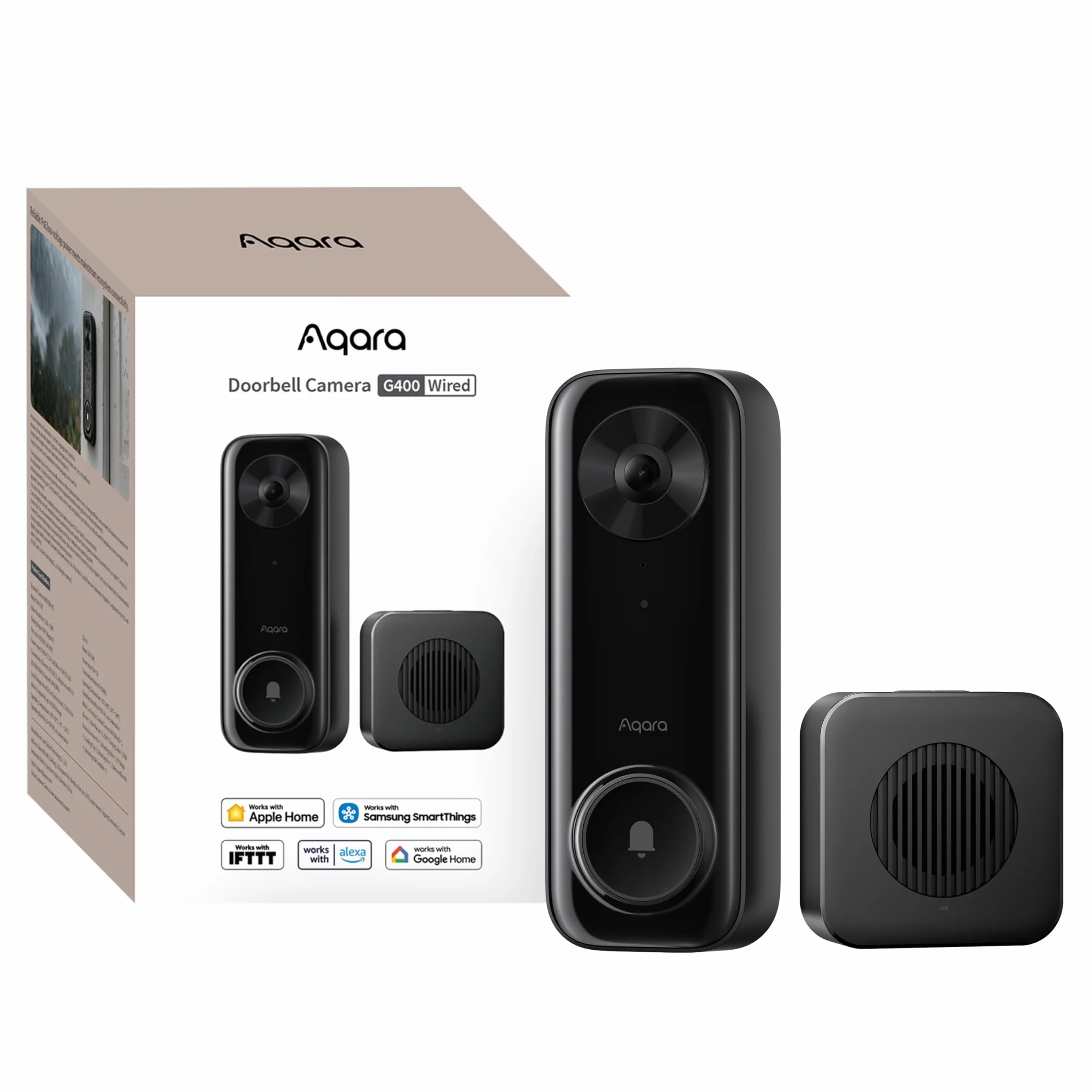 Aqara 2K Video Campanello G400 con Suoneria, Cablato/PoE, HomeKit Secure Video, Audio Bidirezionale, Wi-Fi 6 2,4/5GHz, Supporto Alexa/Google/SmartThings, Rilevamento Locale & Registrazione 24/7, IP65