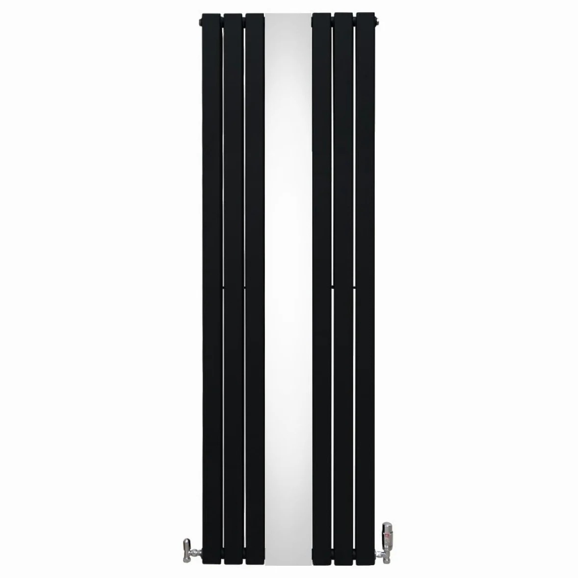 Radiatore con specchio 1800mm x 565mm e valvole TRV cromate Radiatore di design a doppia colonna verticale in acciaio al carbonio Nero Kit di fissaggio e staffe con spazzola di pulizia