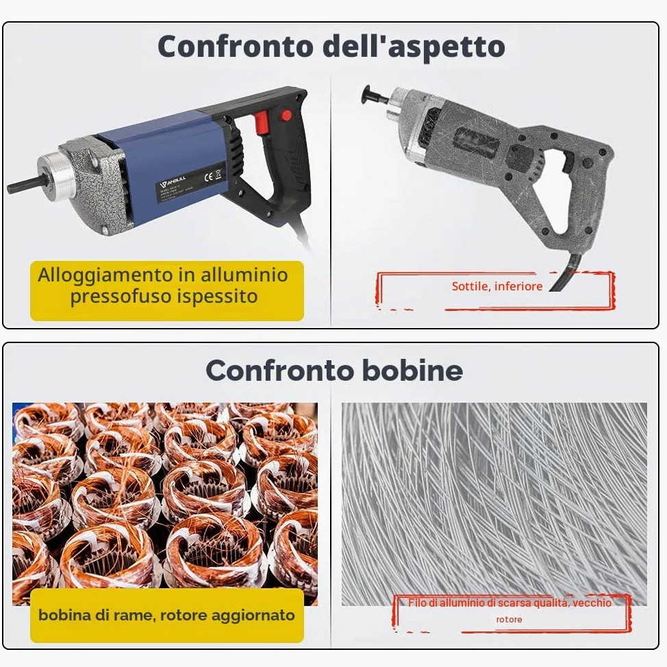 Anbull Vibratore elettrico per calcestruzzo, Lunghezza 2 m, diametro 35 mm, frequenza 4400 rpm
