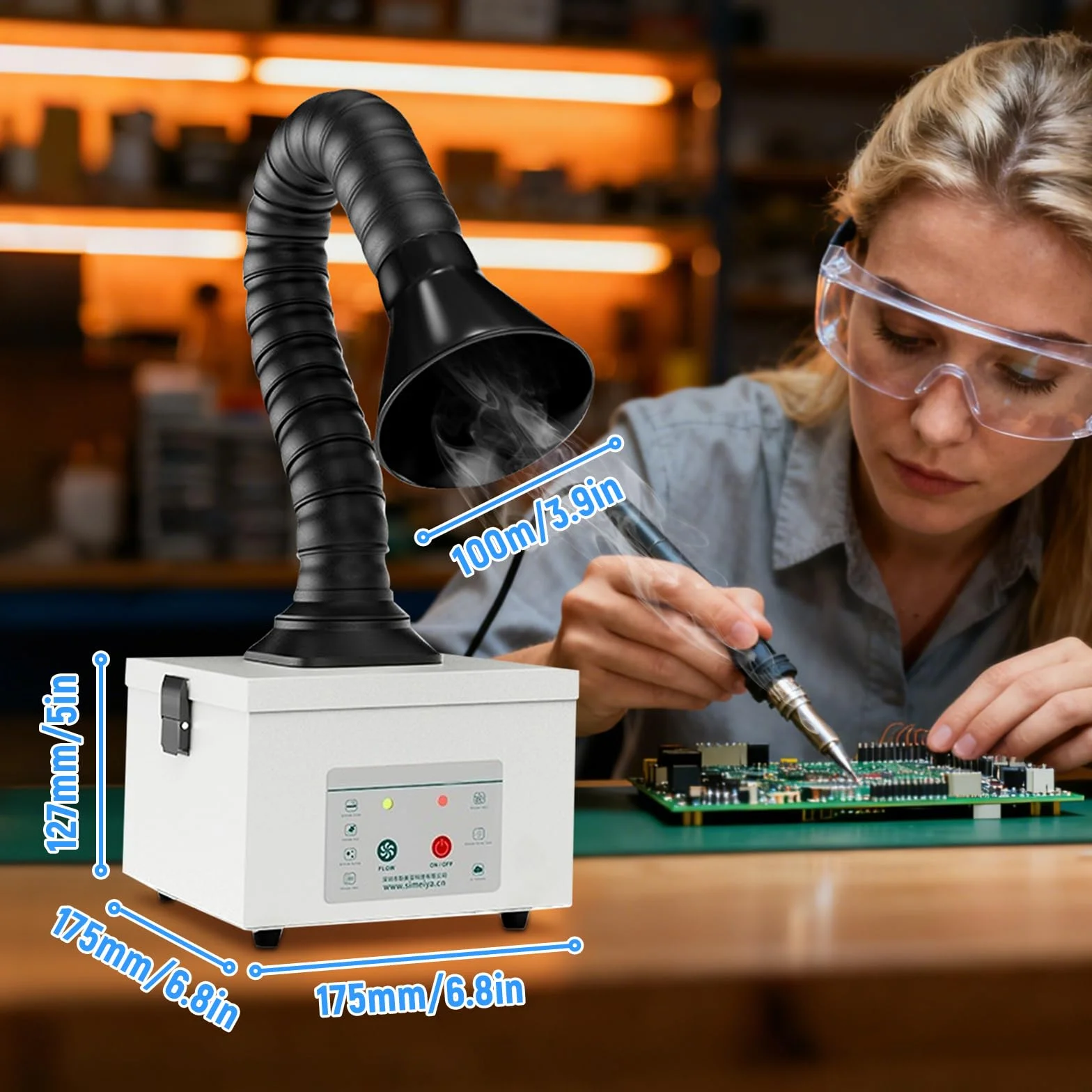 Assorbitore di fumo di saldatura, 45 W, con filtro a 3 livelli, volume d'aria 180 m³/h, pulizia a basso rumore per saldatura laser, aspirazione del fumo
